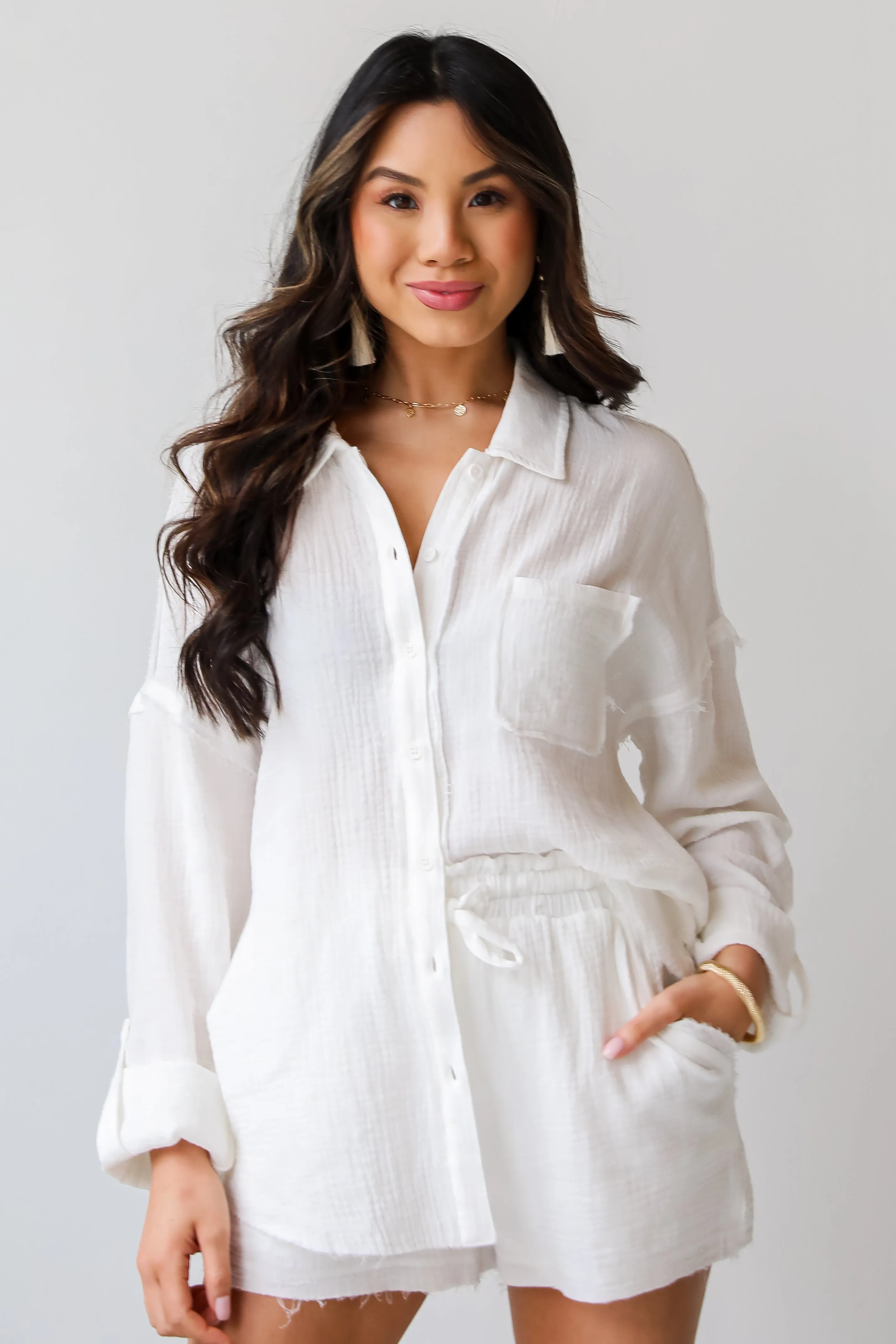 FINAL SALE - Breezy Getaway Linen Button-Up Blouse - DU DEAL