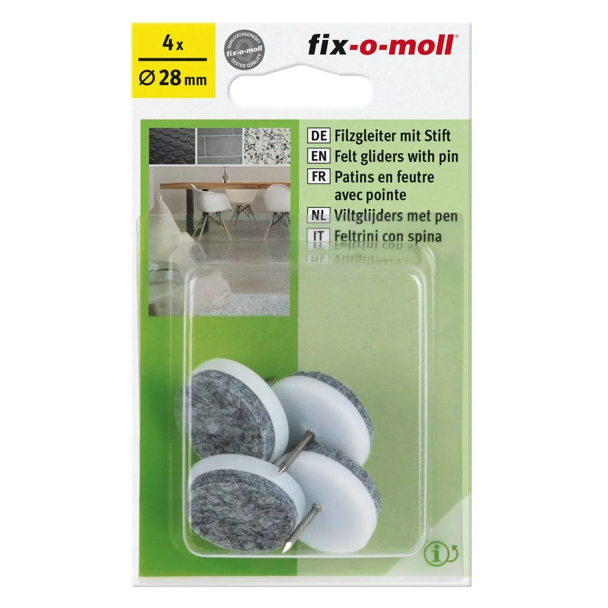 Fix-O-Moll Felt Gliders with Pin Grey Dia 28 mm