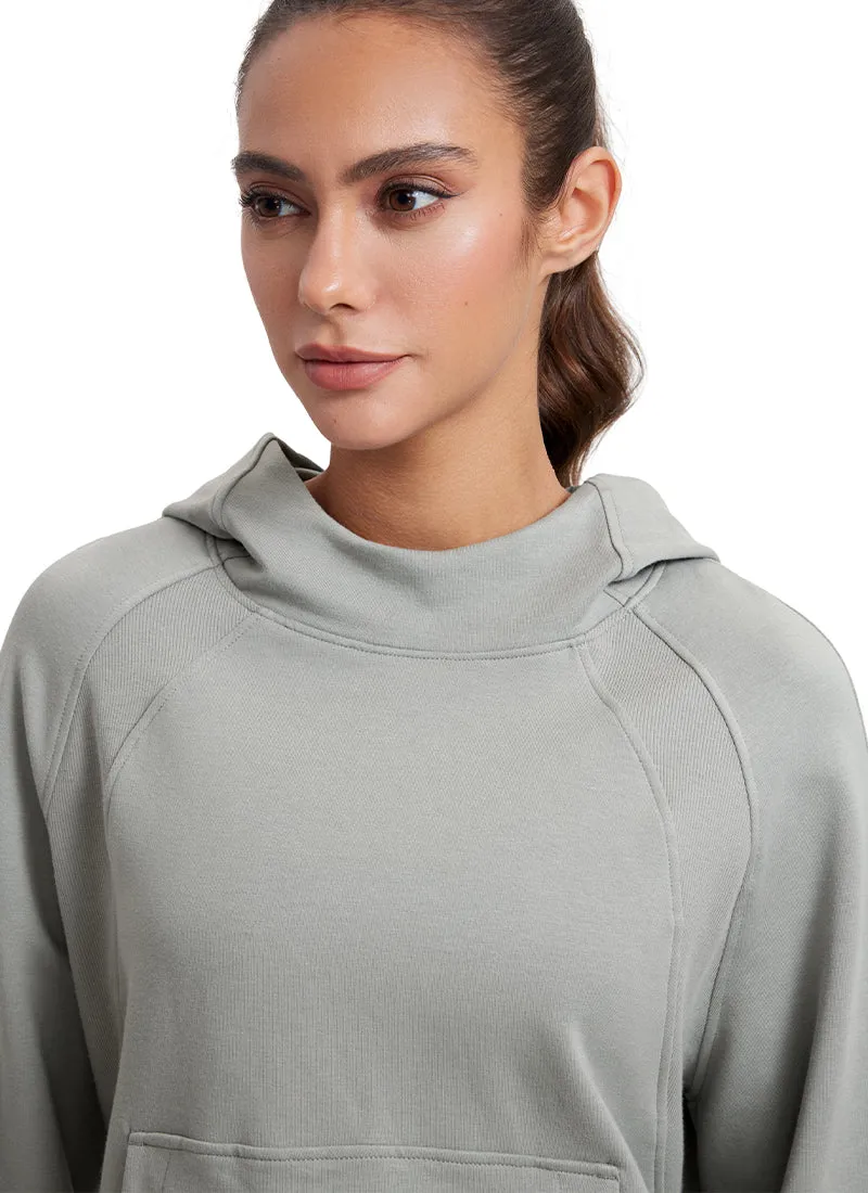 Fleece Mock Neck Hoodies with Thumb Holes