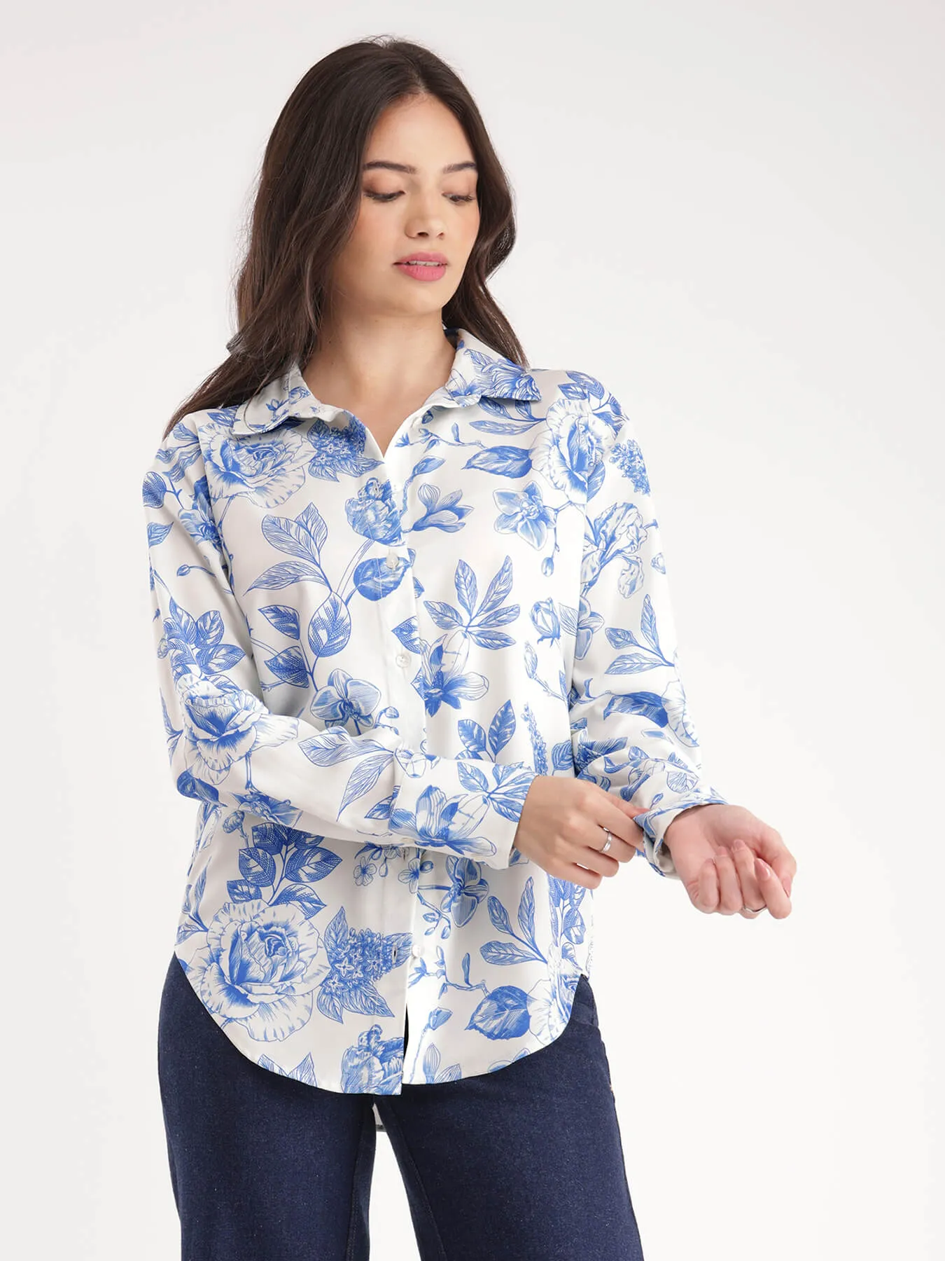 Floral Shirt - Blue And White