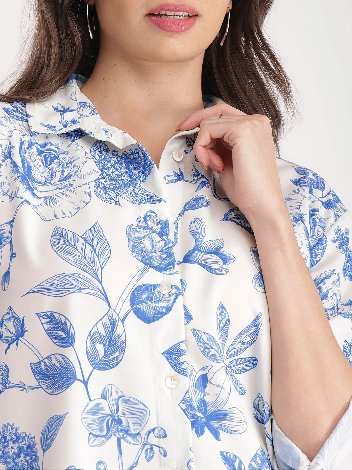 Floral Shirt - Blue And White