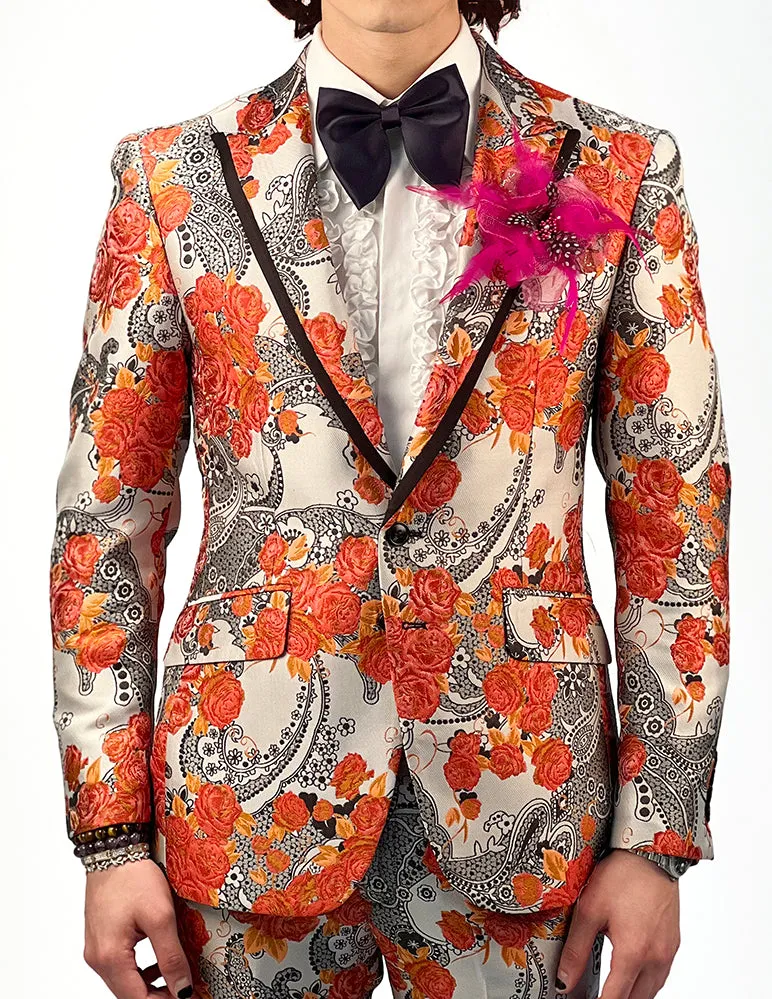 Floral Suit for Men, Weddings, Orange Floral Suit