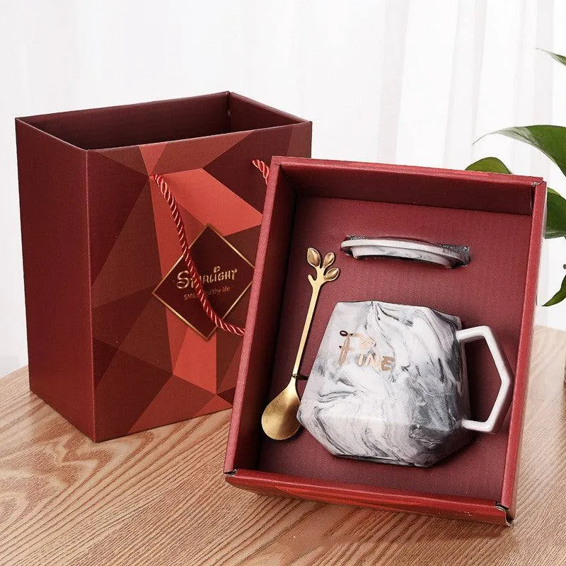 Gift Box With Lid Ceramic Mug With Spoon