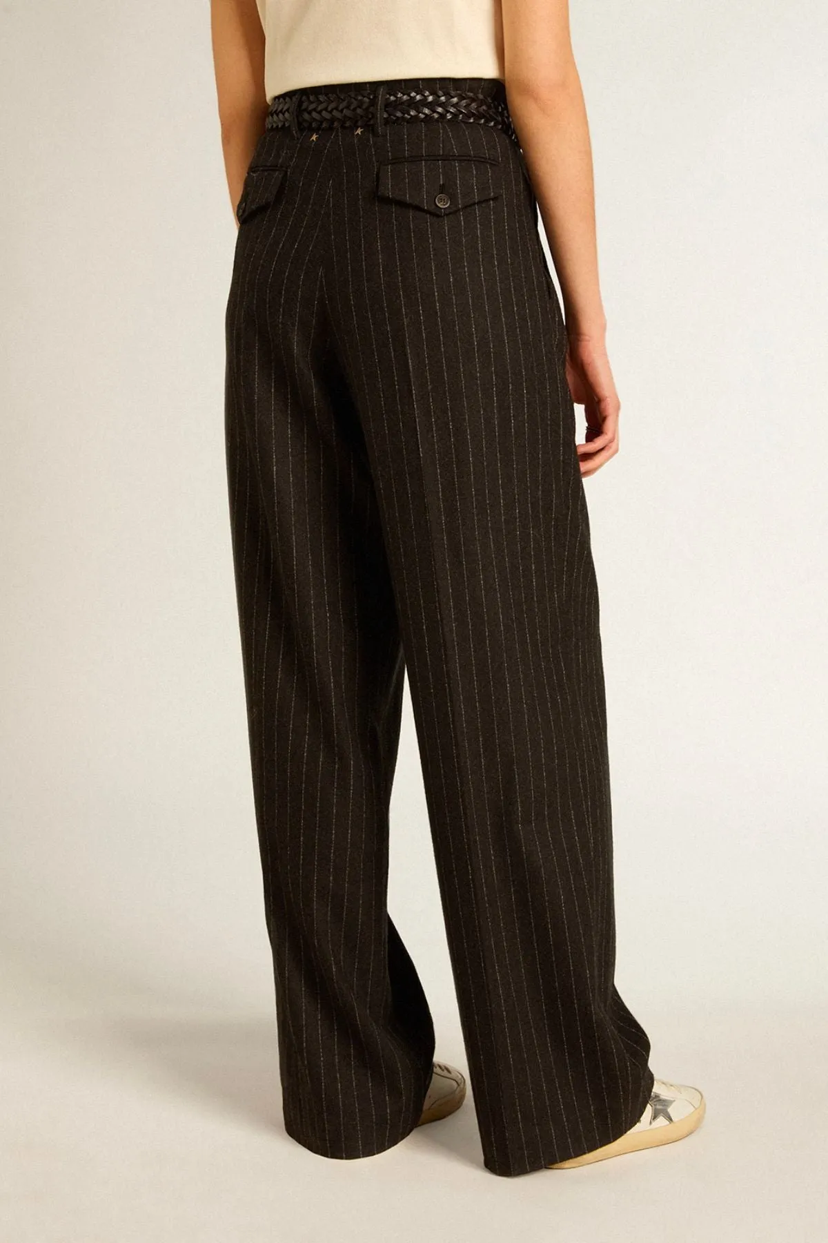 Golden Goose Flannel Pinstripes Pants - Melange Dark Grey/ Arctic Wolf