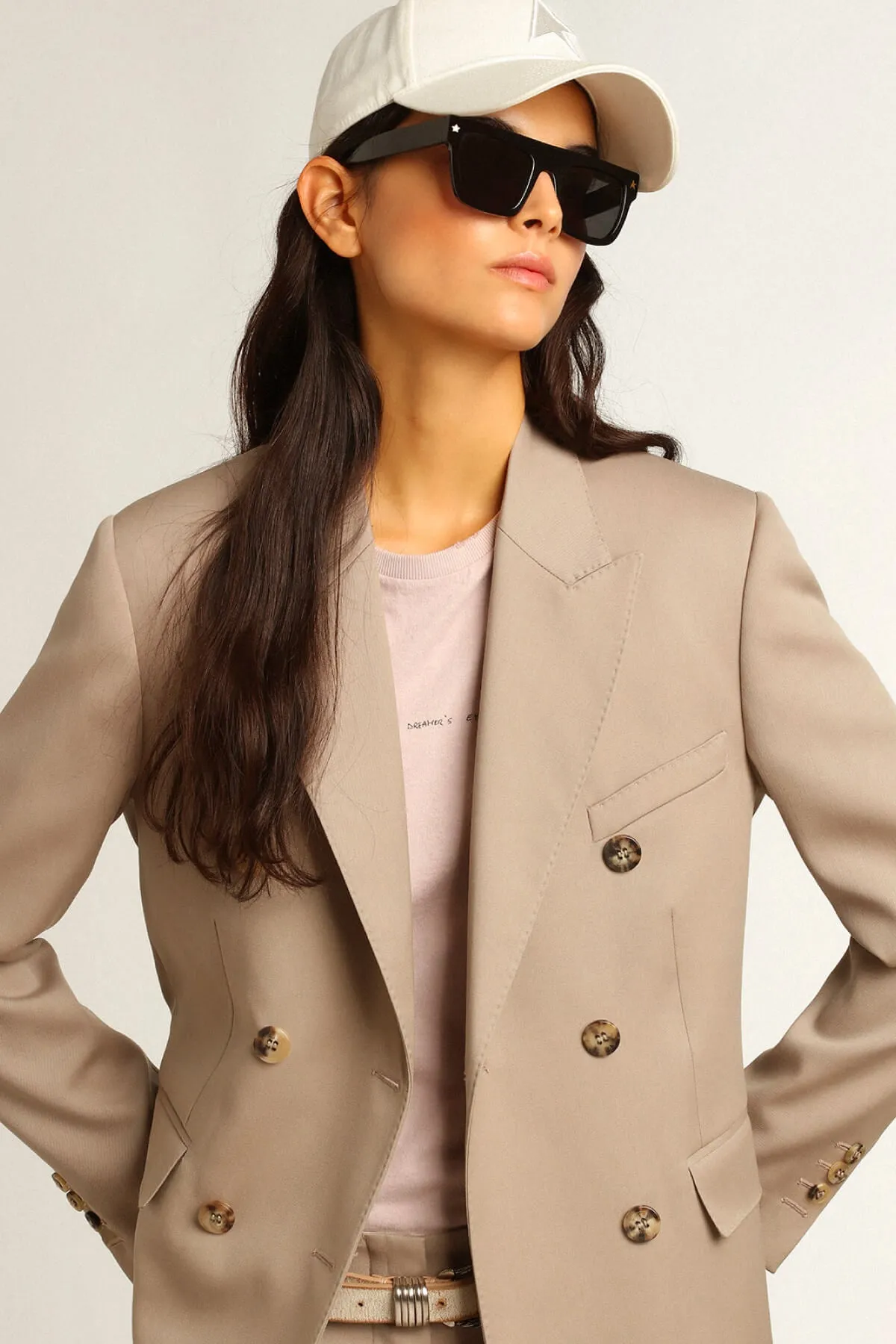 Golden Goose Wool Gabardine Double Breasted Blazer - Roasted Cashew