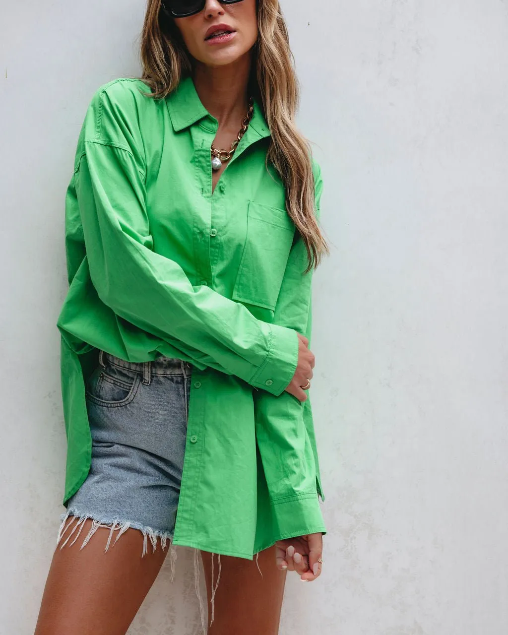 Green Button Down Cotton Shirt - FINAL SALE