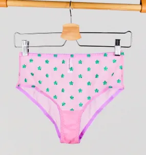 Green daisy & pink mesh high waist brief