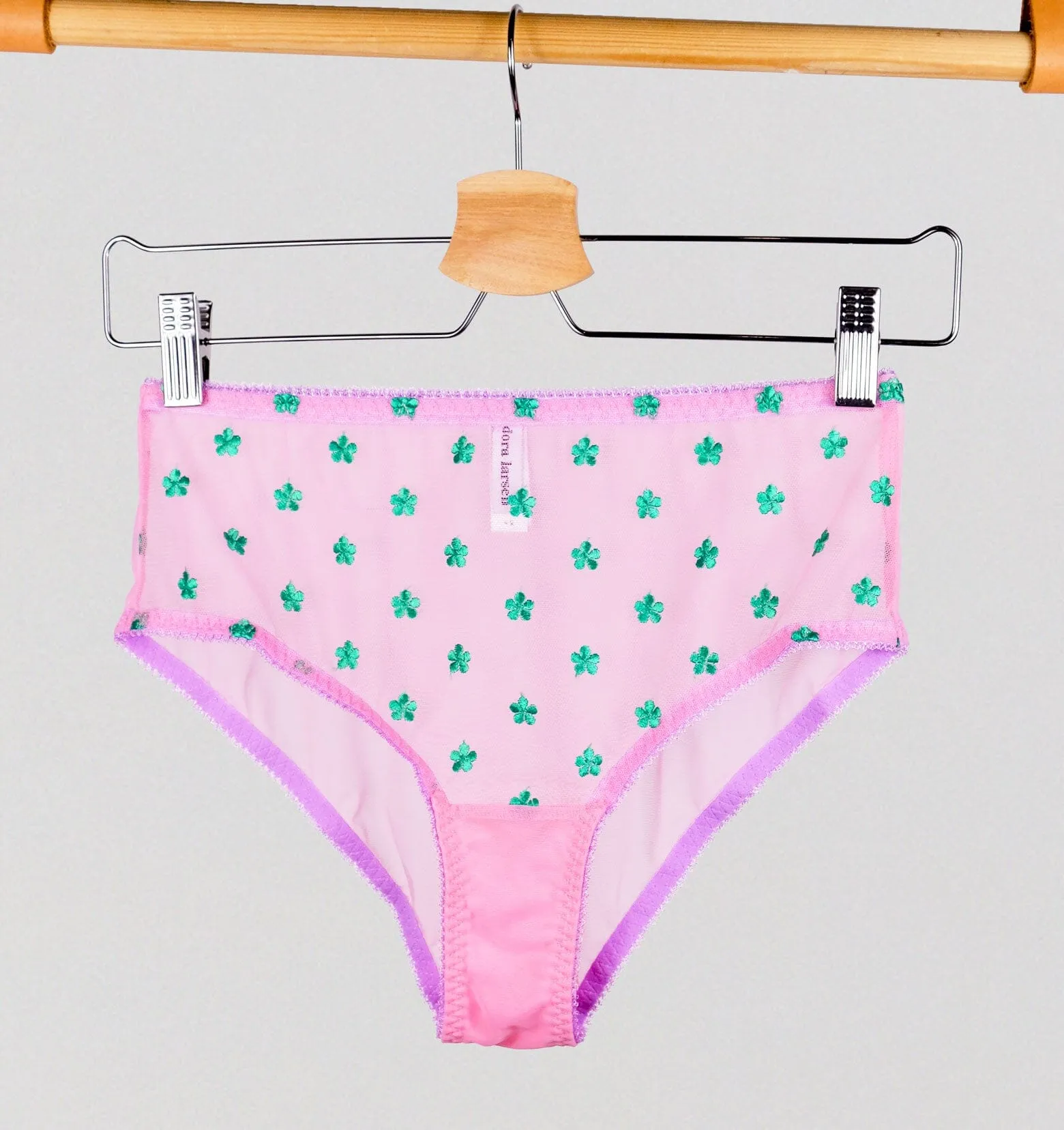 Green daisy & pink mesh high waist brief