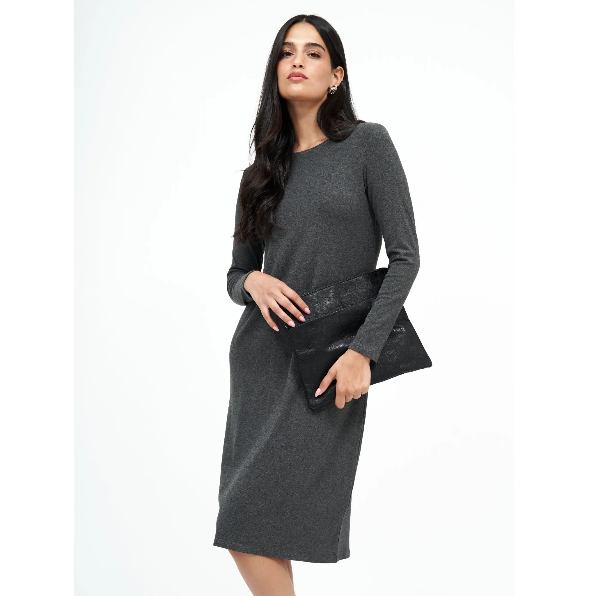 Grey Loose Basic Dress by DF