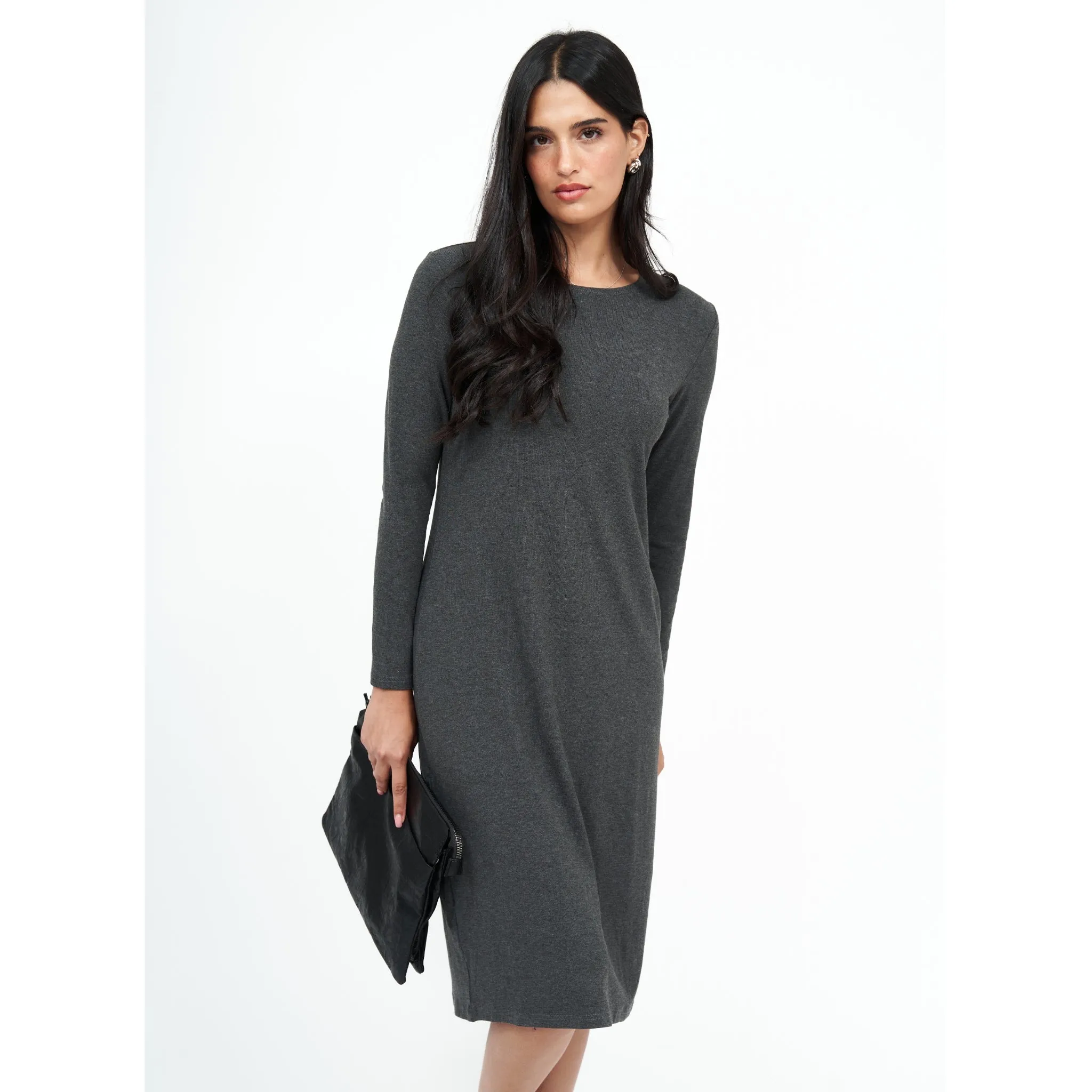 Grey Loose Basic Dress by DF