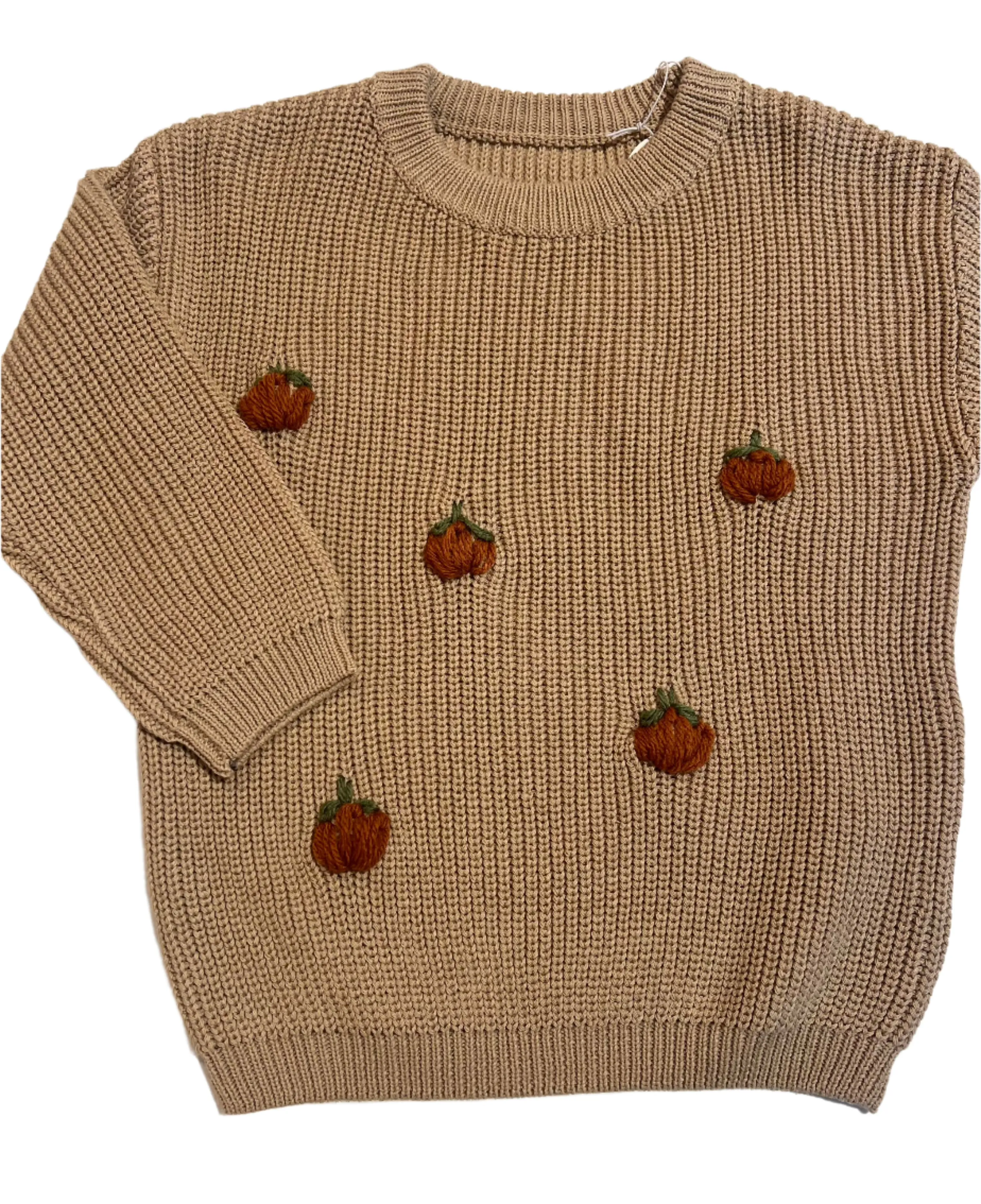 Hand Knit Beige Pumpkin Sweater