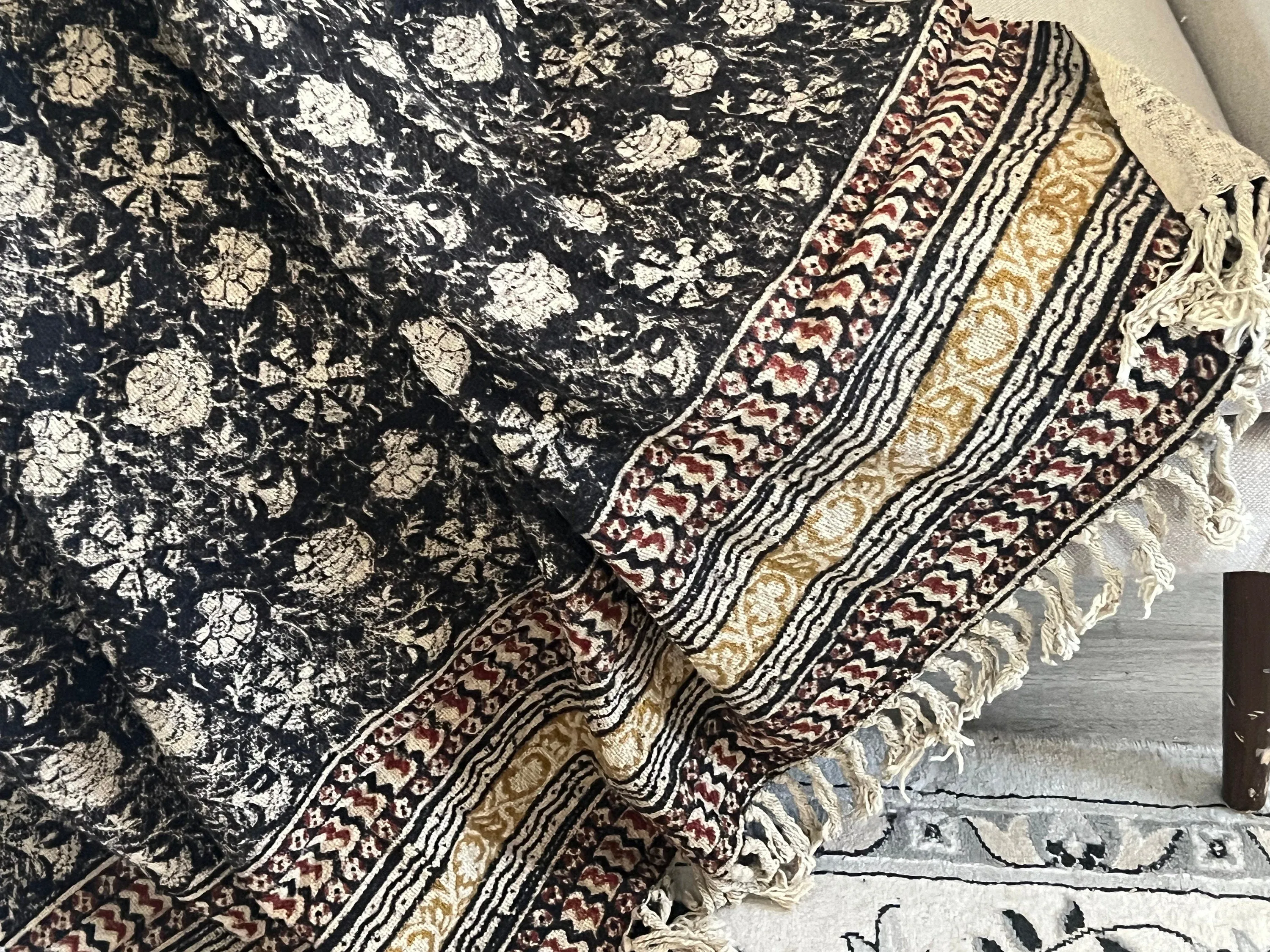 Handmade Black Floral Throw Blanket Couch , Boho Home Decor, Cozy Bedroom Living Room - Unique Gift for Home, Cotton Coverlet