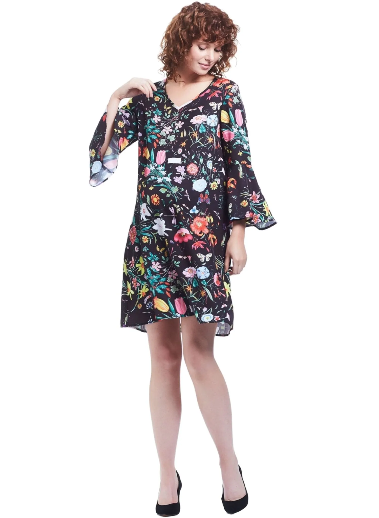 Harper Bell Sleeve Maternity Dress - Black Floral