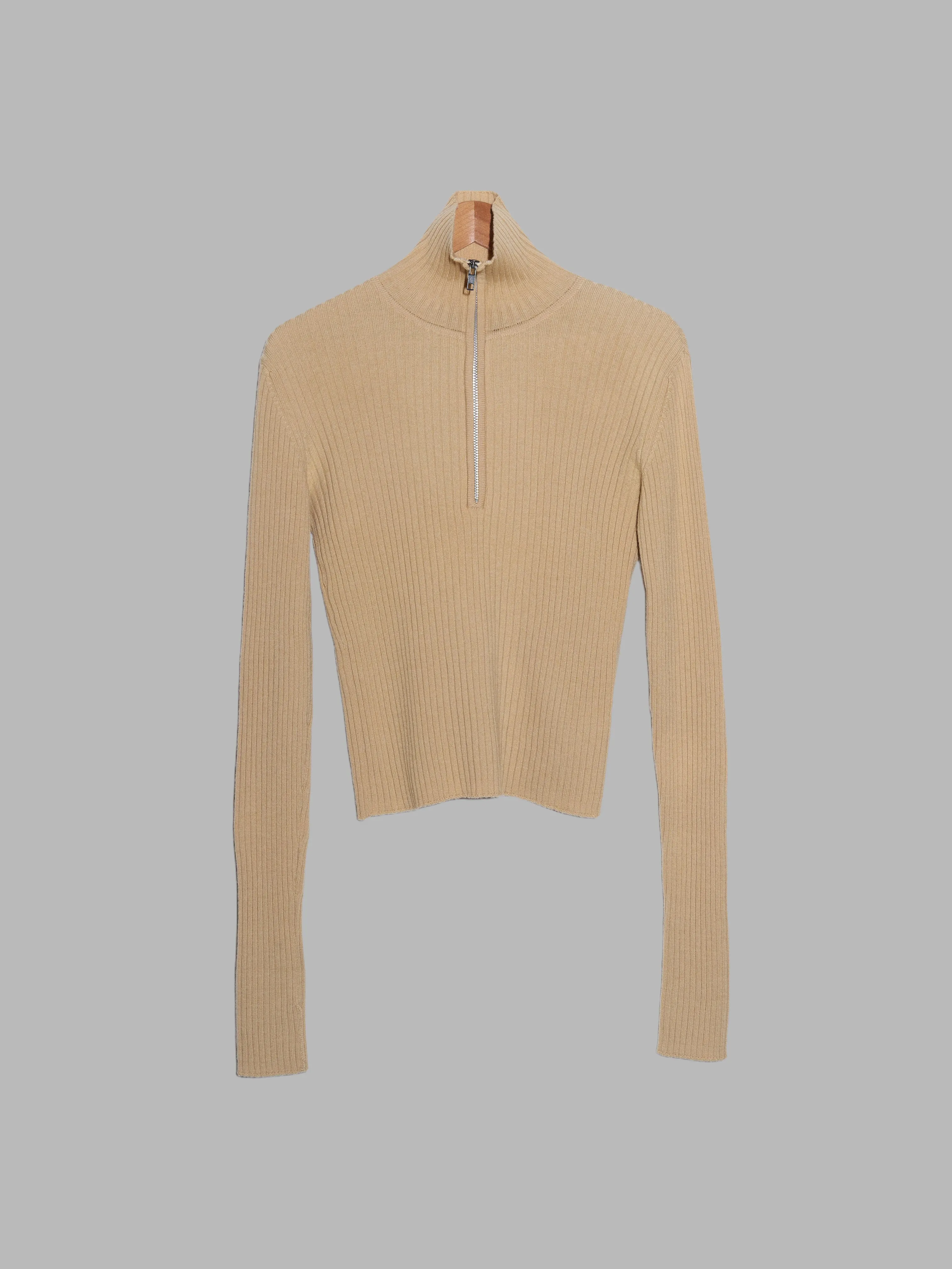 Jean Paul Gaultier Jean's beige wool rib knit zipped high neck jumper - size 48