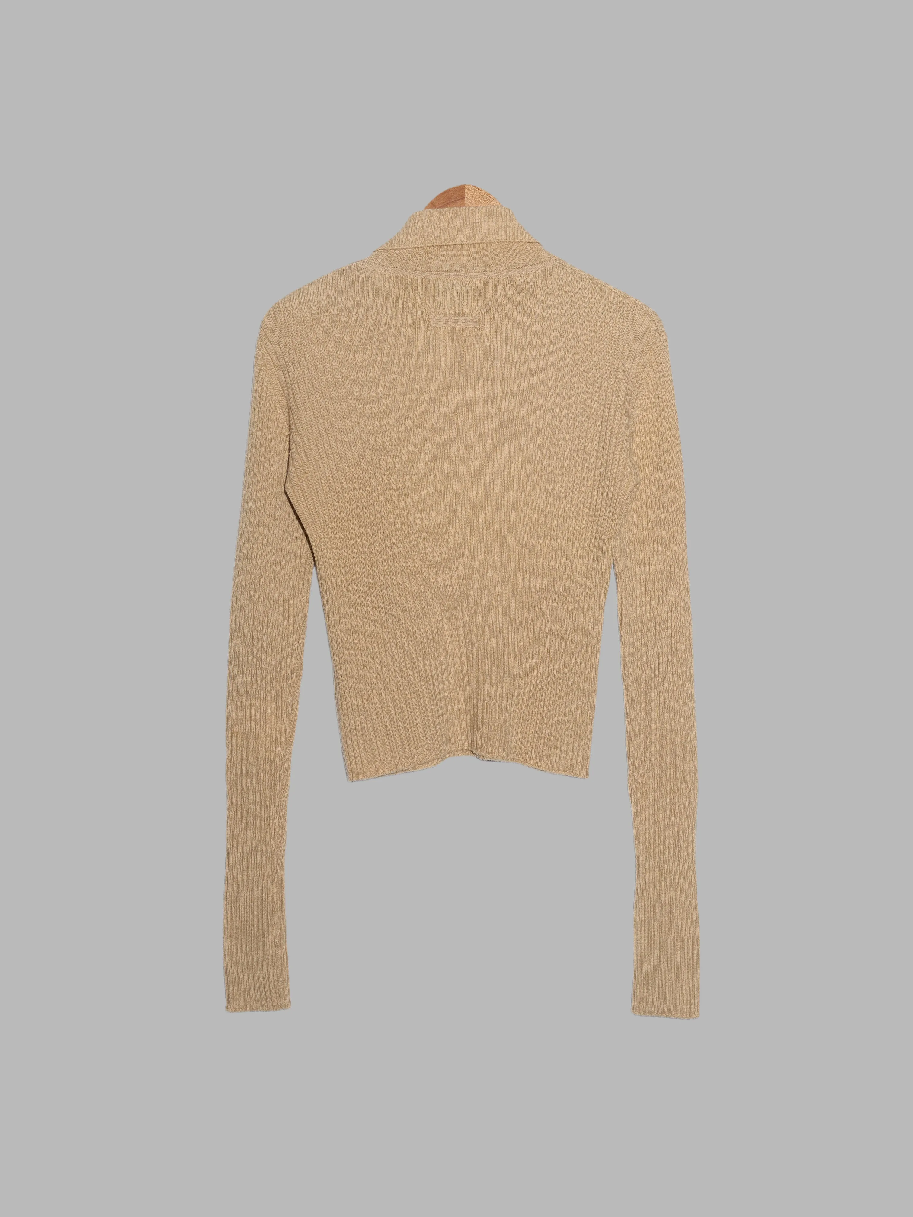 Jean Paul Gaultier Jean's beige wool rib knit zipped high neck jumper - size 48