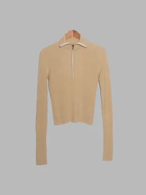 Jean Paul Gaultier Jean's beige wool rib knit zipped high neck jumper - size 48