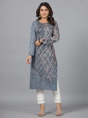 Juniper  Blue Checked Printed Polyester Kurta With Sequins Work