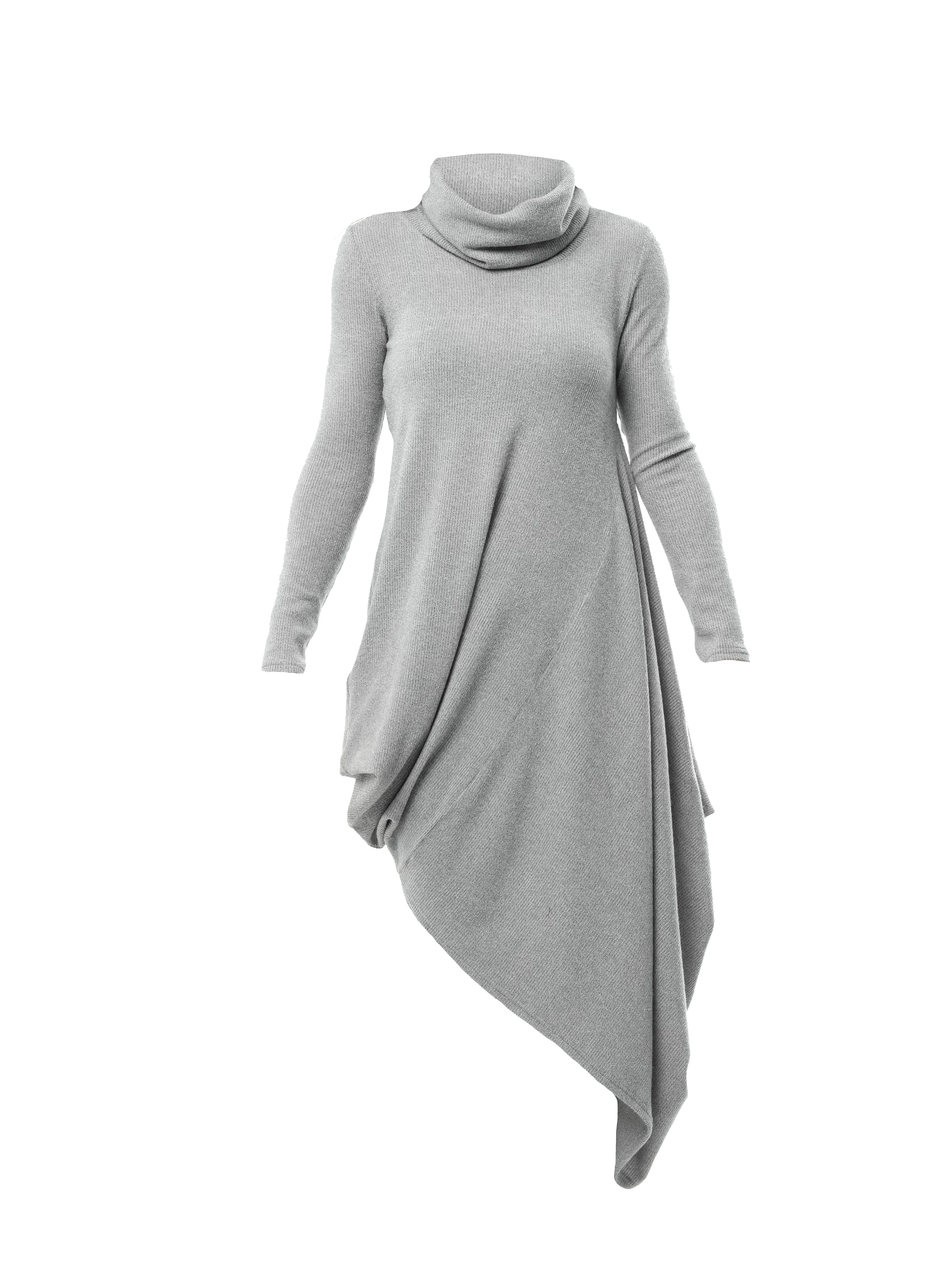 Knitted Asymmetric Turtleneck Dress In Gray