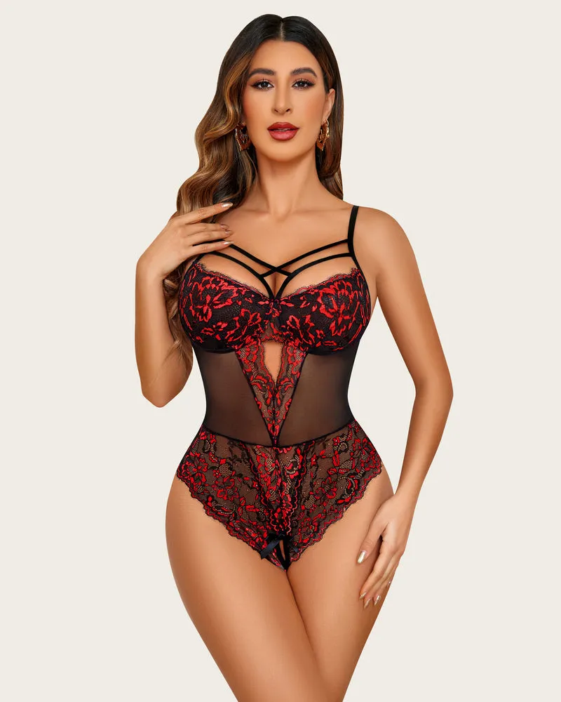 Lace One Piece Criss Cross Bodysuit