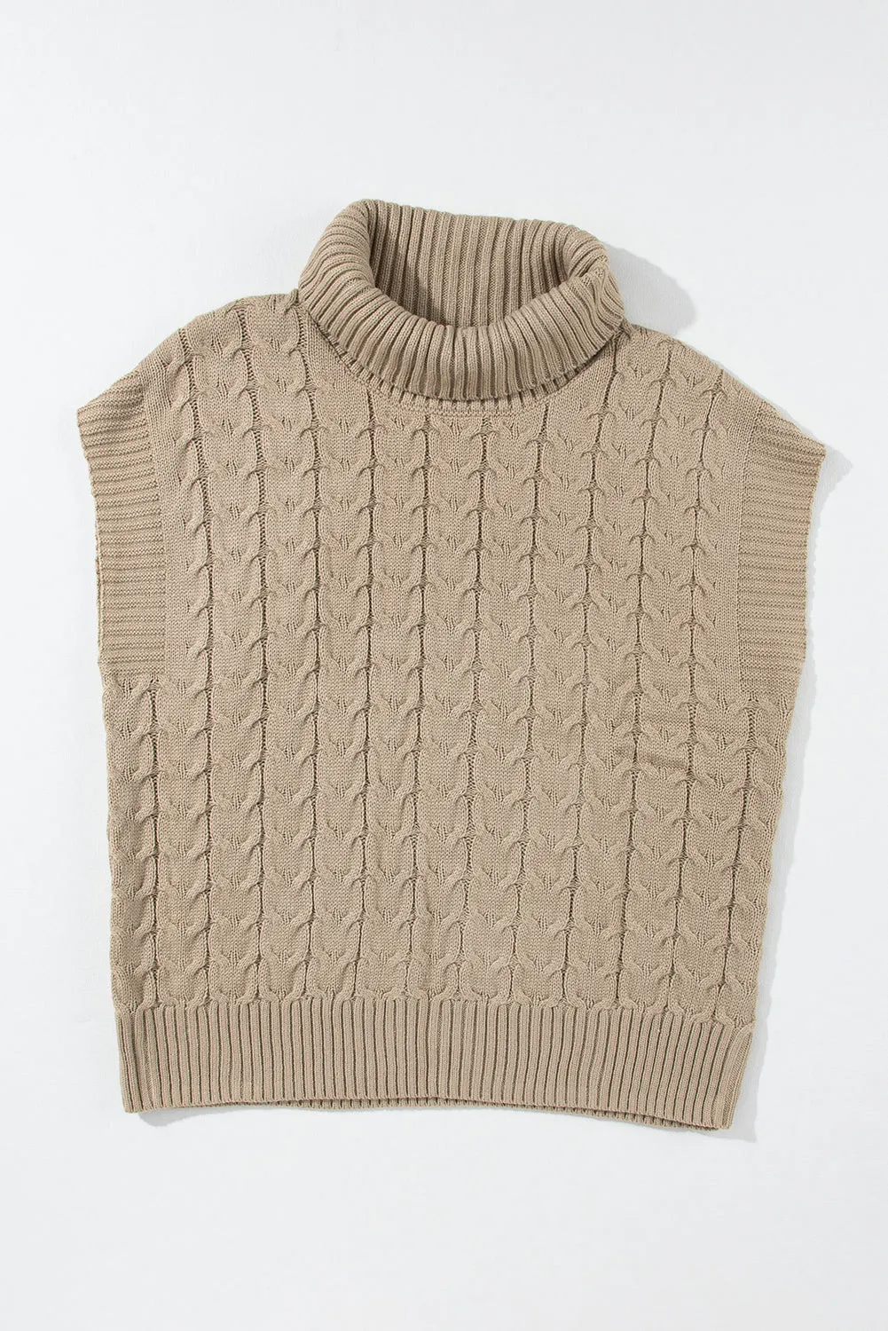 Light French Beige Cable Knit Turtleneck Batwing Sleeve Sweater