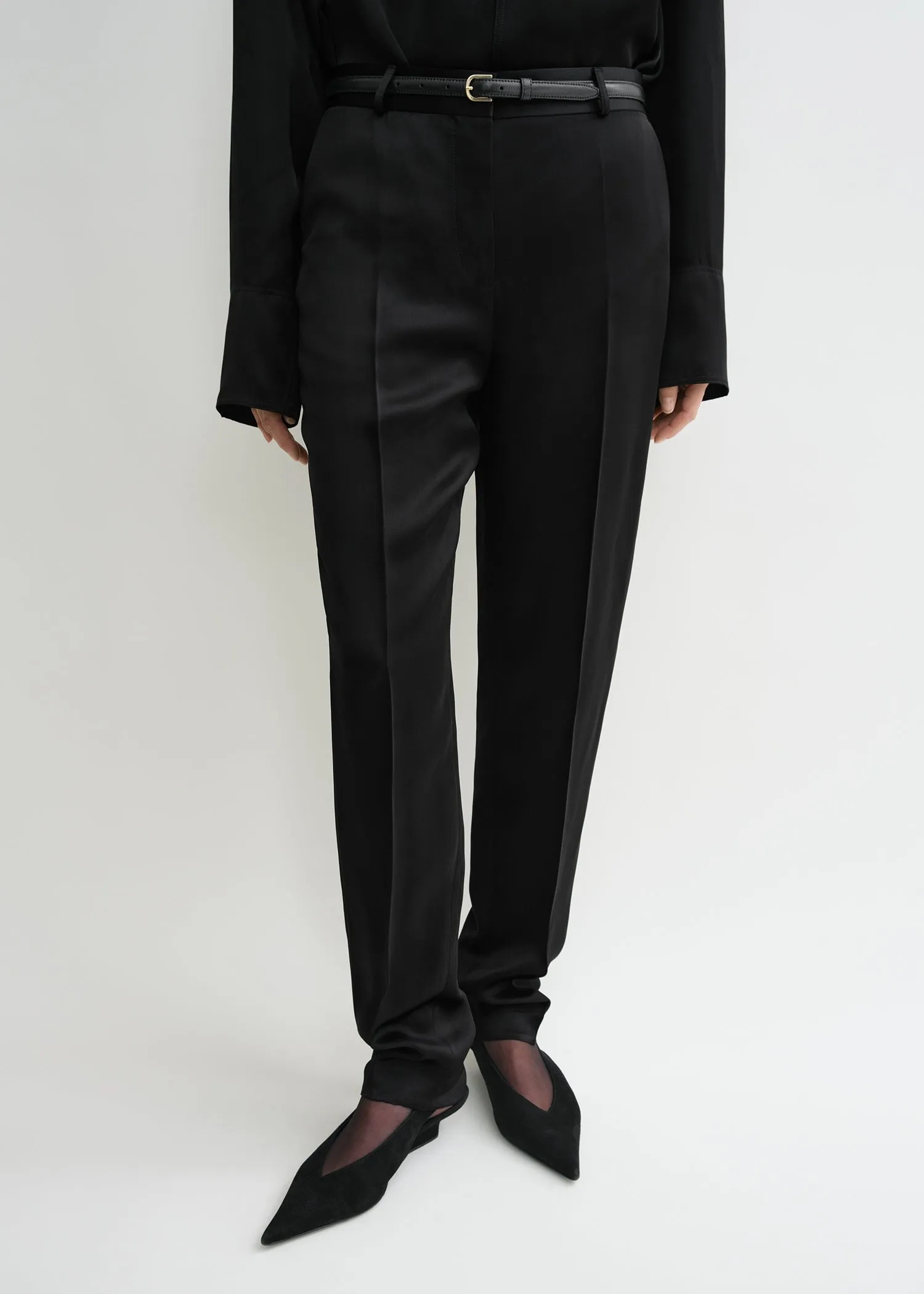 Low-waist satin trousers black