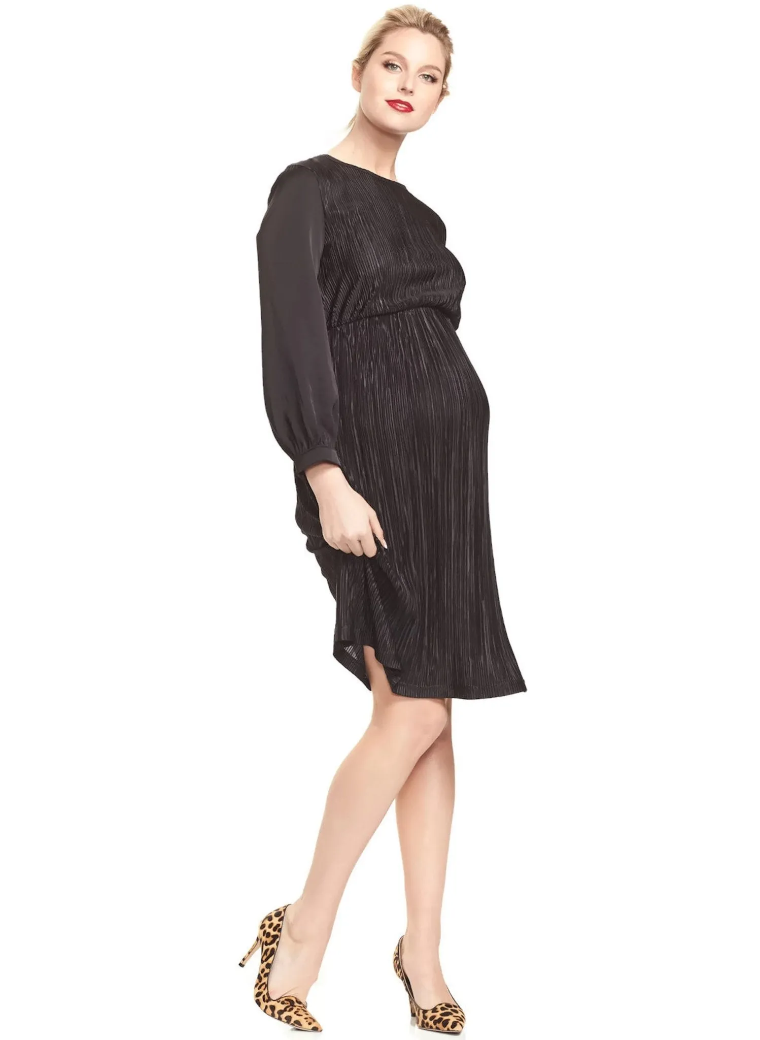 Maddie Pleat Maternity Dress - Black