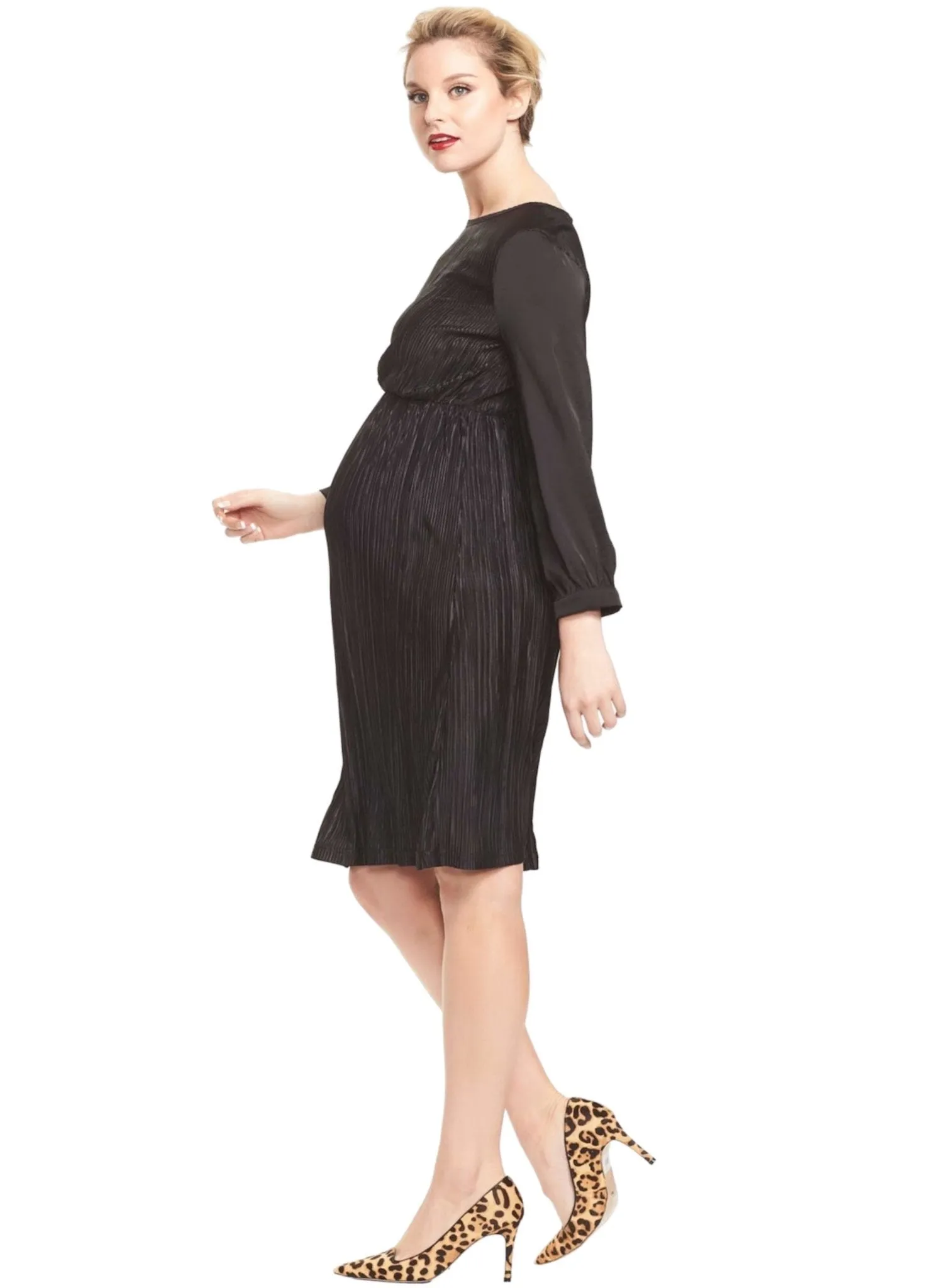 Maddie Pleat Maternity Dress - Black