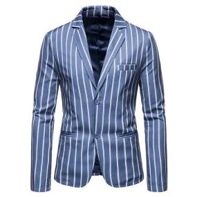 Men Suit Jackets Blue Striped Two Buttons Party Business Formal Blazer | 1812