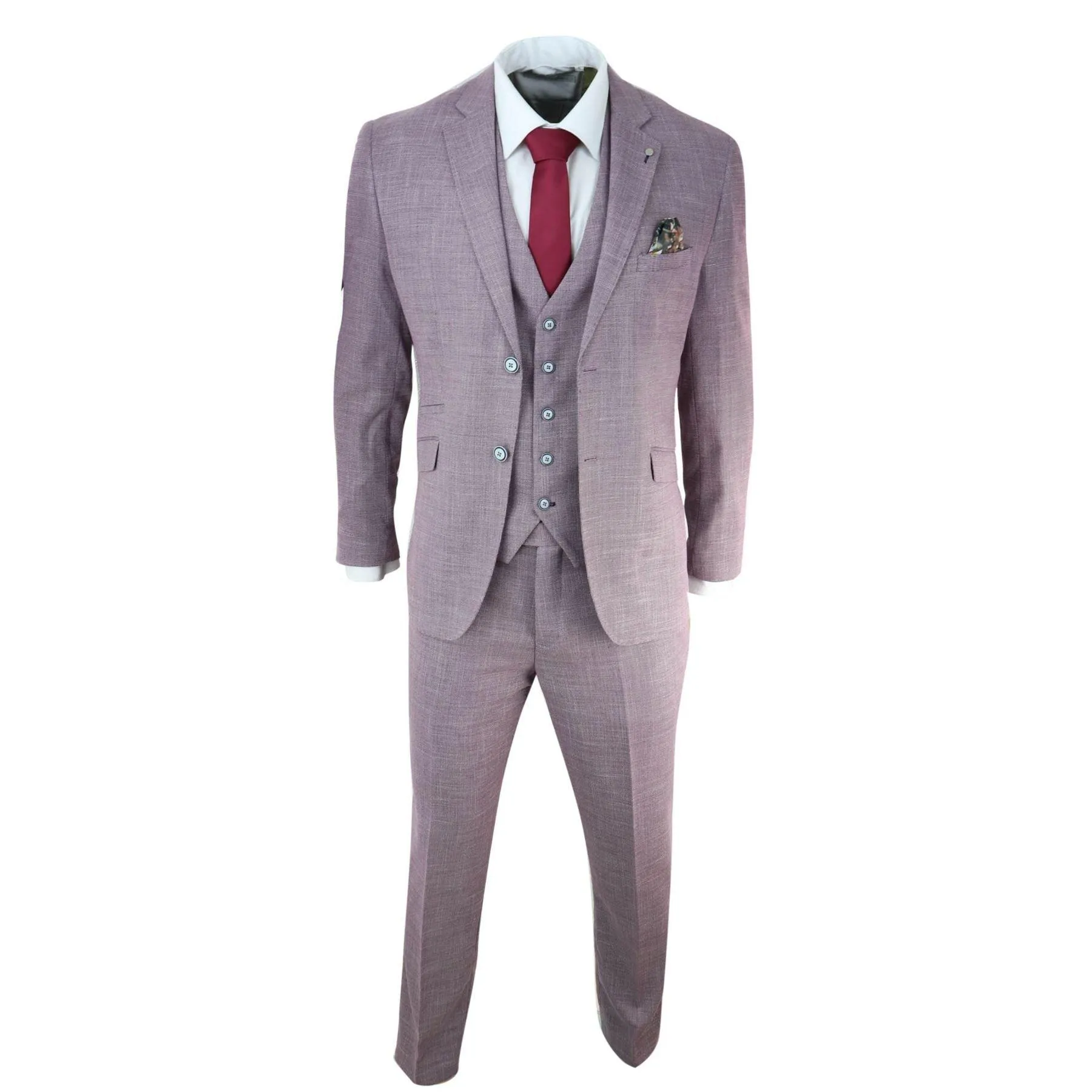 Mens 3 Piece Suit Blush Pink Summer Linen Tailored Fit Wedding Prom Classic