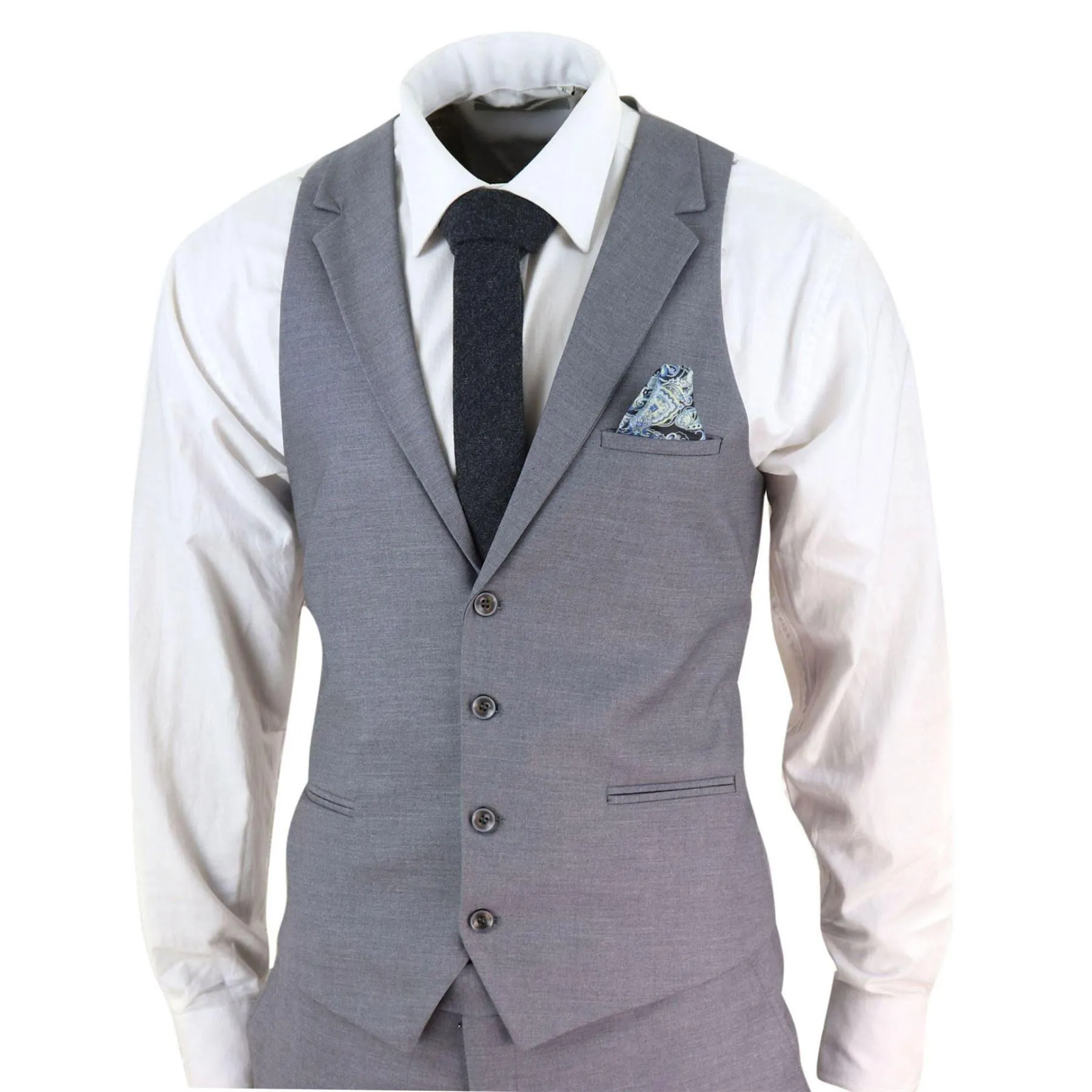 Mens 3 Piece Suit Grey Tailored Fit Smart Formal 1920s Classic Vintage Gatsby