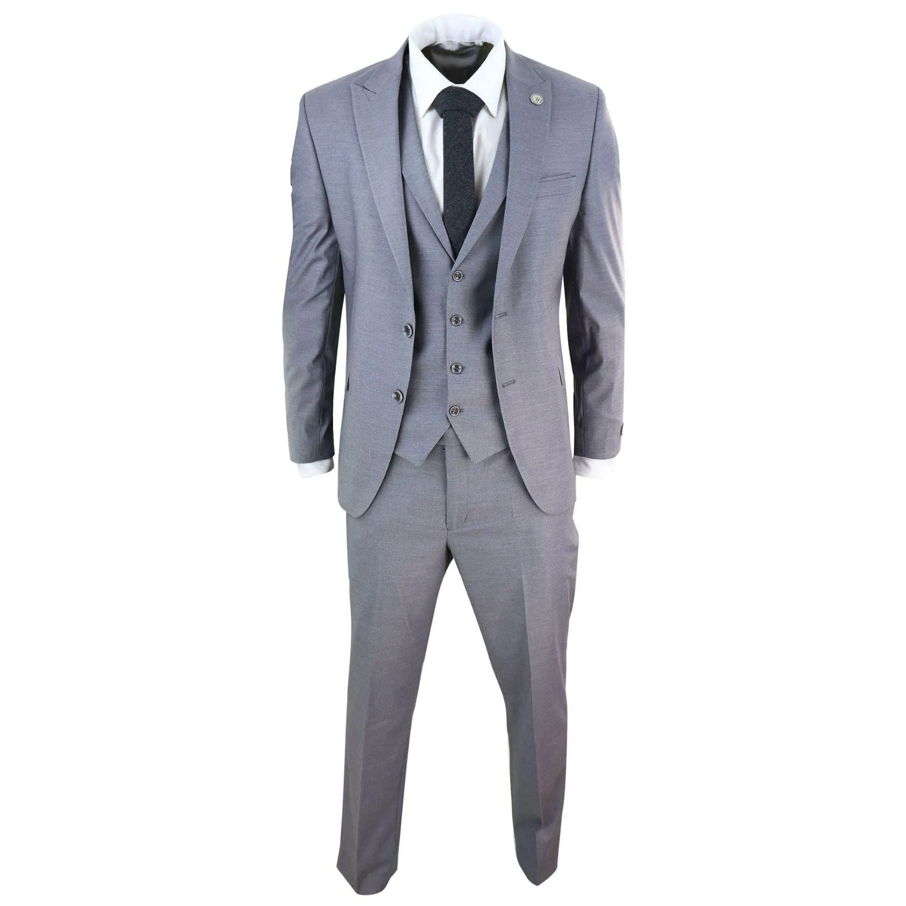 Mens 3 Piece Suit Grey Tailored Fit Smart Formal 1920s Classic Vintage Gatsby