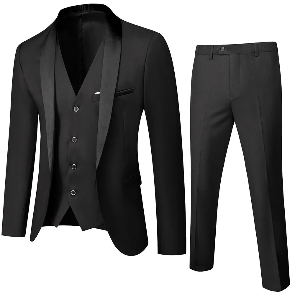 Mens 3-Pieces Suit Shawl Lapel One Button Tuxedo Smart Fit Set | 1988