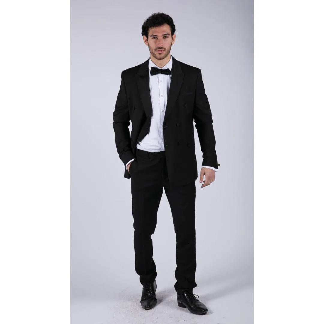 Mens Double Breasted Black Tuxedo Suit Dinner Jacket Stripe Trouser Tux Classic Satin