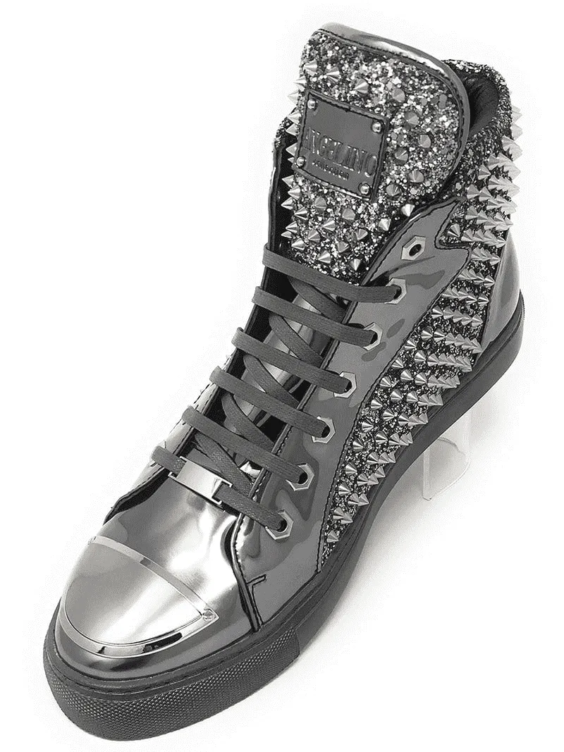 Men's Fashion High Top Sneaker H. Spike Silver