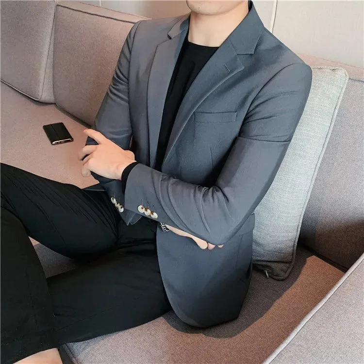 Men's High Quality Single Button Blazer: Elegant Slim Fit Casual Business Suit Jacket for Parties