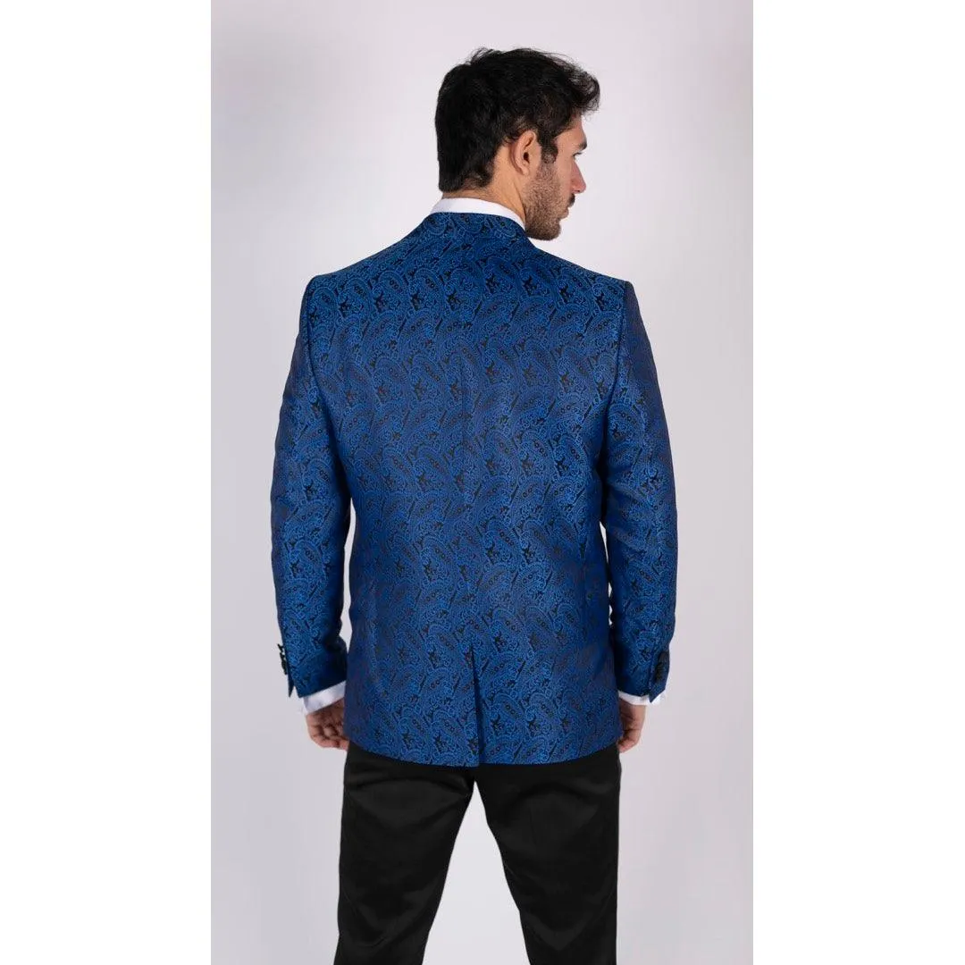 Mens Paisley Tuxedo Blazer And Waistcoat Brocade Dinner Jacket Satin Black Blue