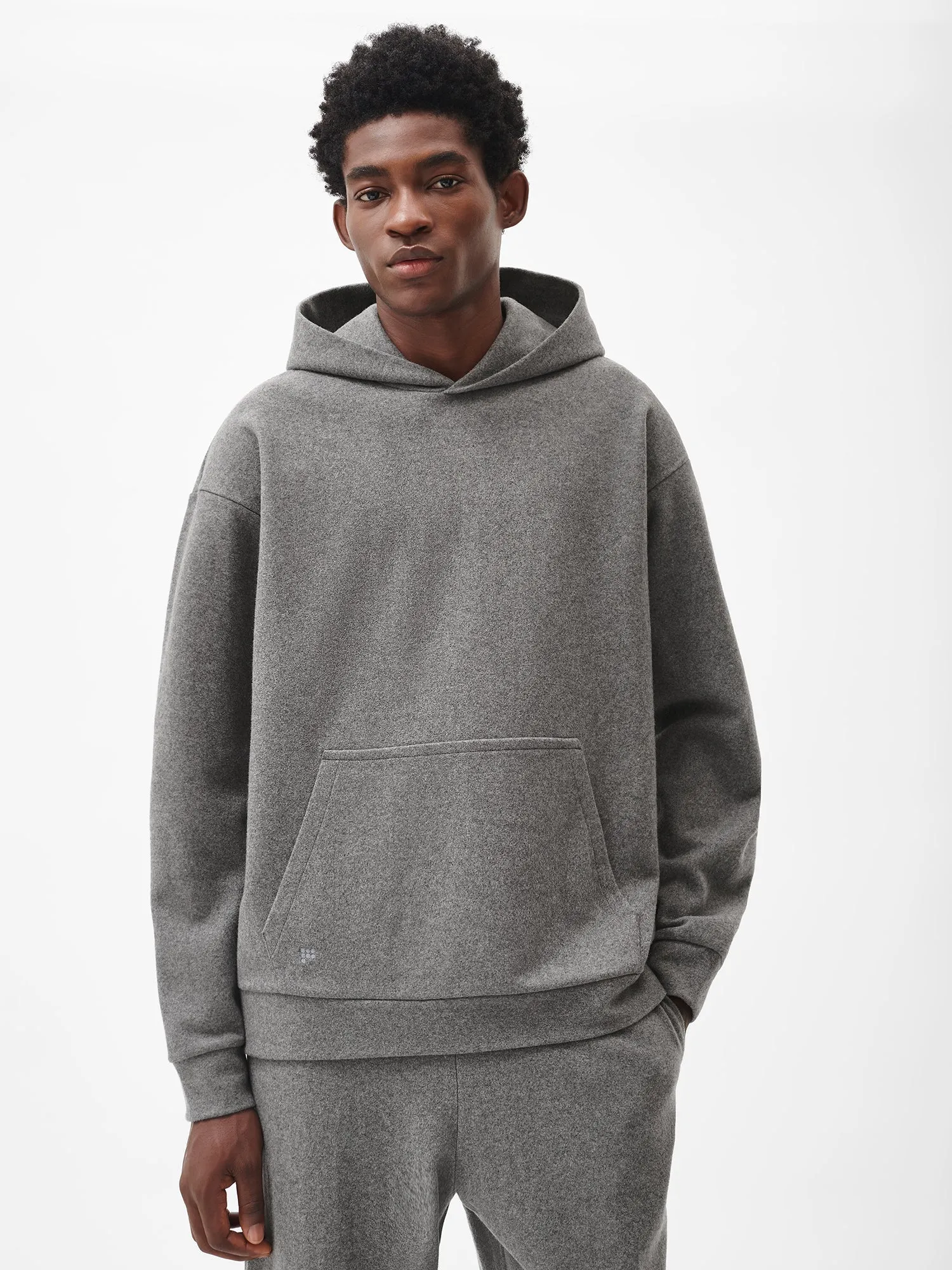 Mens Recycled Wool Jersey Hoodie—volcanic grey