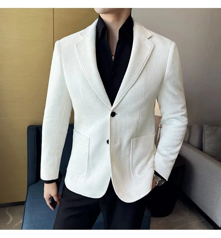 Men's Slim Fit Chenille Velvet Blazer – Autumn Winter Business Suit Jacket for Weddings, Banquets, and Parties