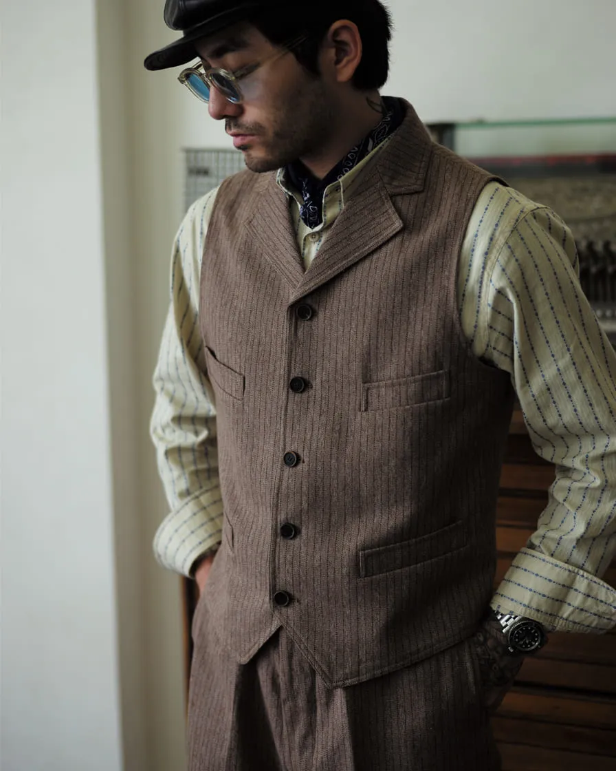 Mock Twill Pinstriped Vest Brown