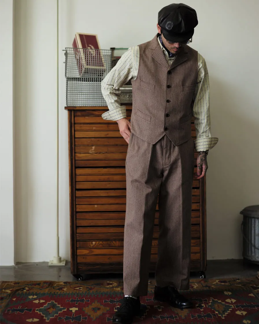 Mock Twill Pinstriped Vest Brown