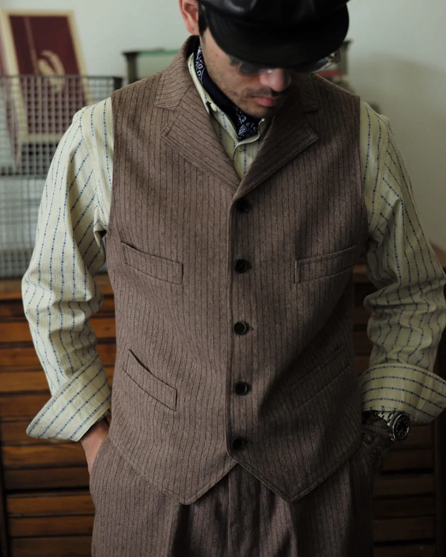 Mock Twill Pinstriped Vest Brown