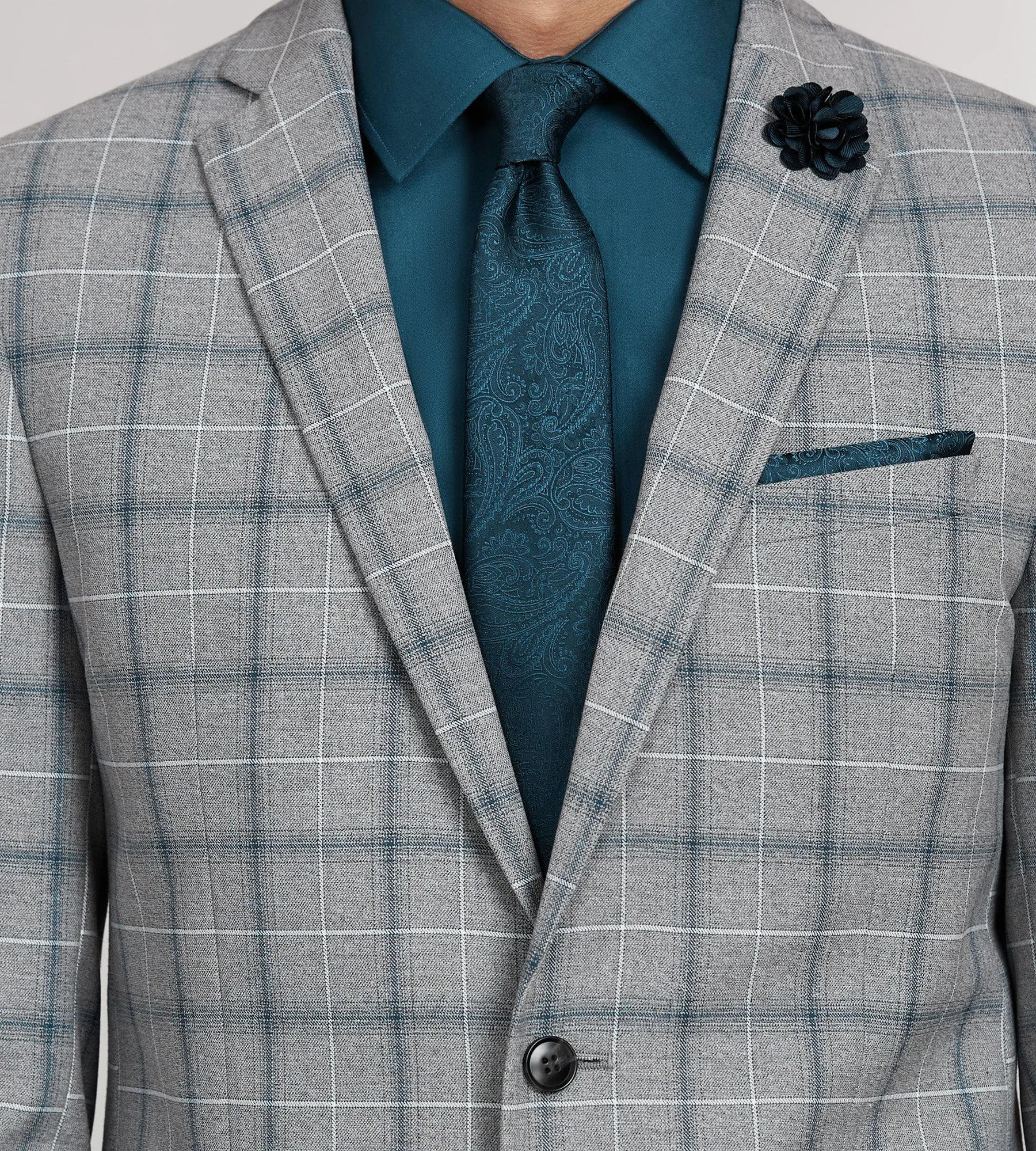 Modern Fit Grey Plaid Suit