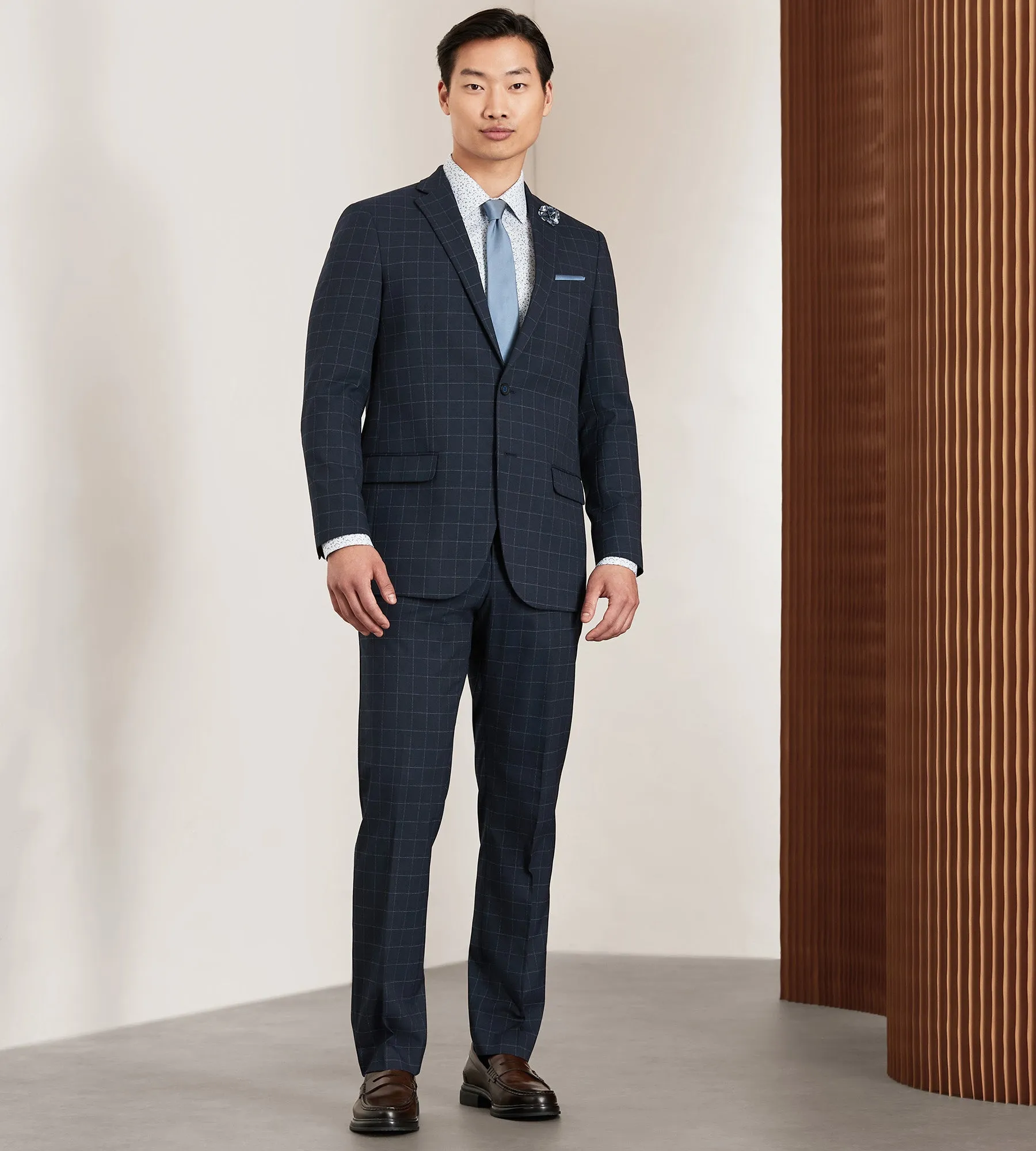 Modern Fit Navy Windowpane Suit