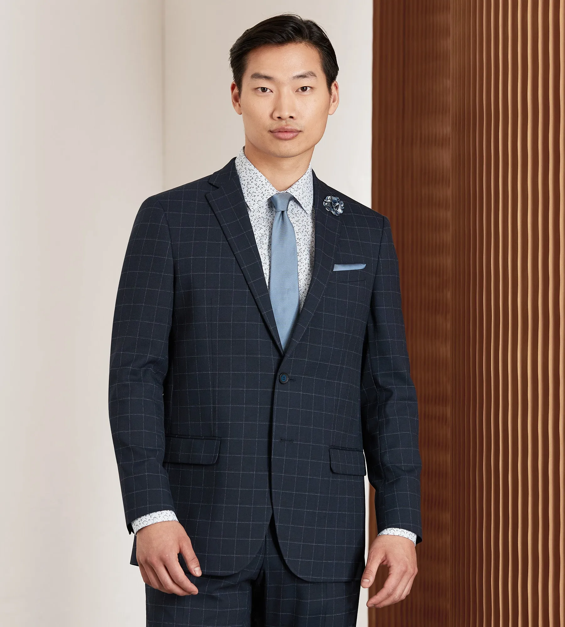 Modern Fit Navy Windowpane Suit