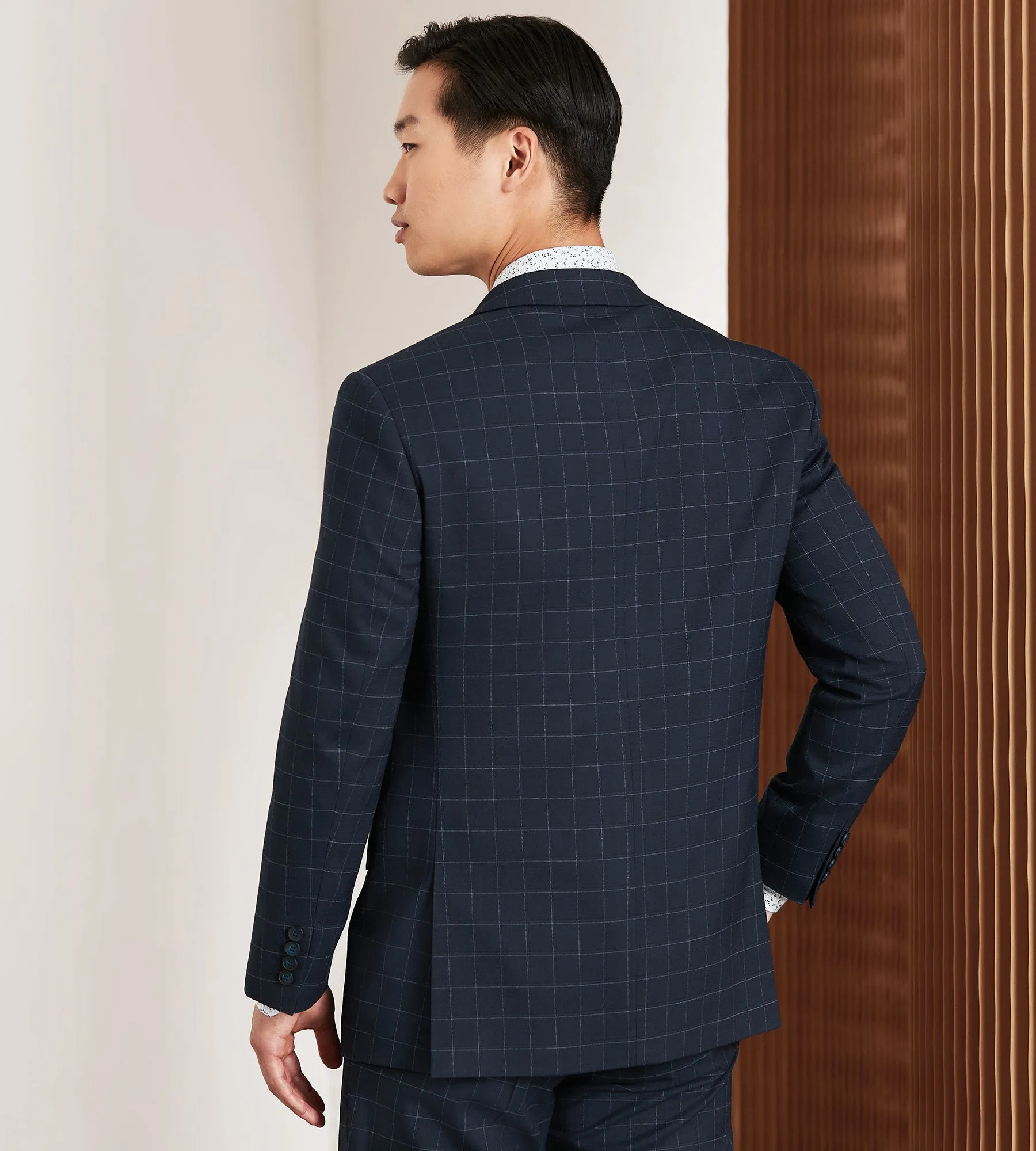 Modern Fit Navy Windowpane Suit