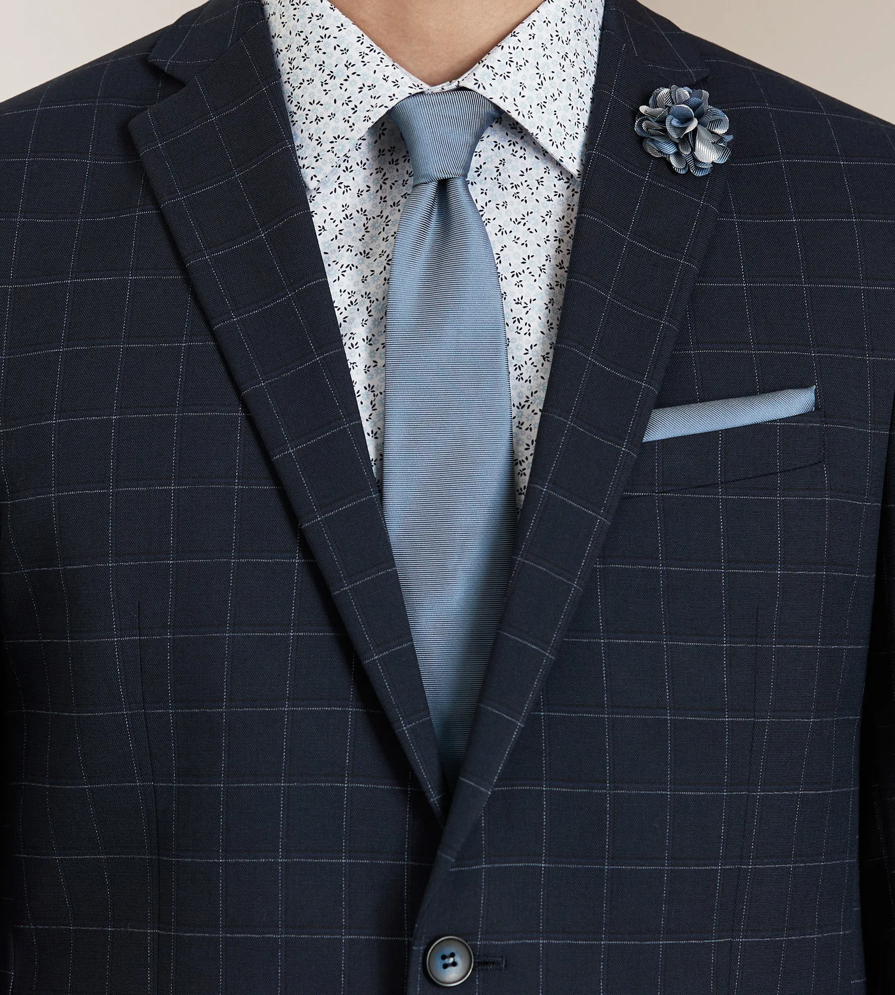 Modern Fit Navy Windowpane Suit