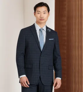 Modern Fit Navy Windowpane Suit