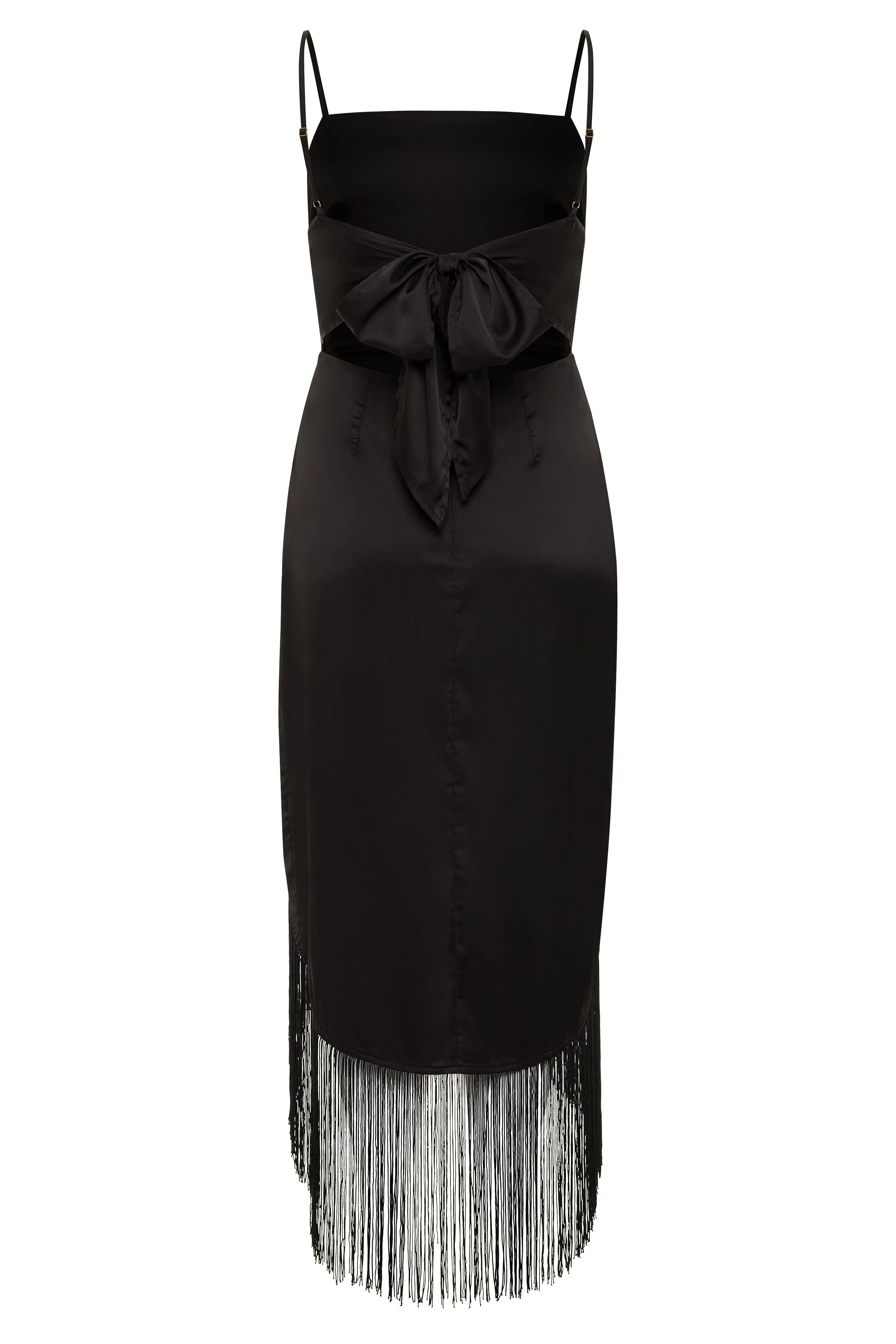 Monet Black Fringe Satin Maxi Dress