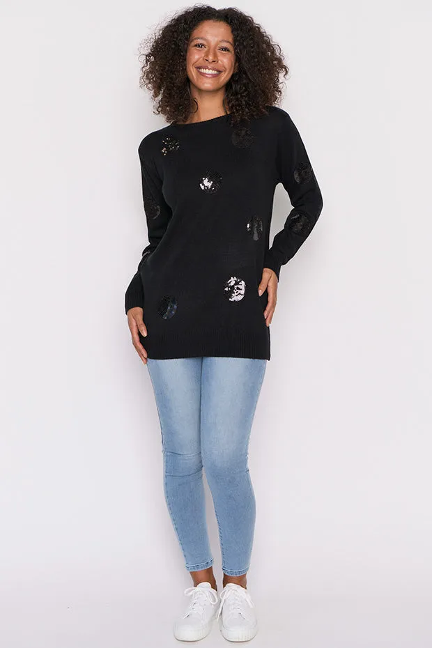 Monica Black Sequins Knit Jumper