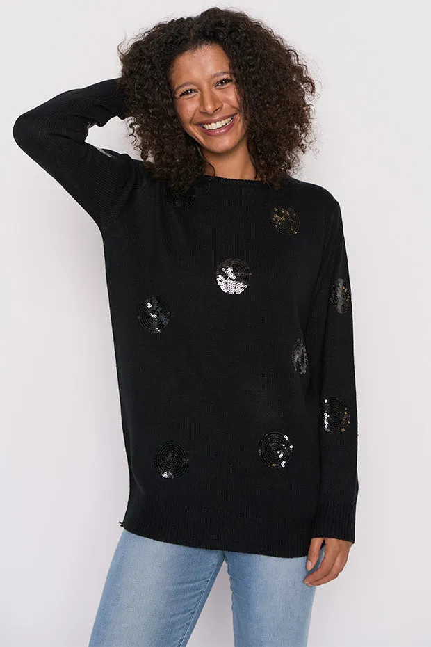 Monica Black Sequins Knit Jumper